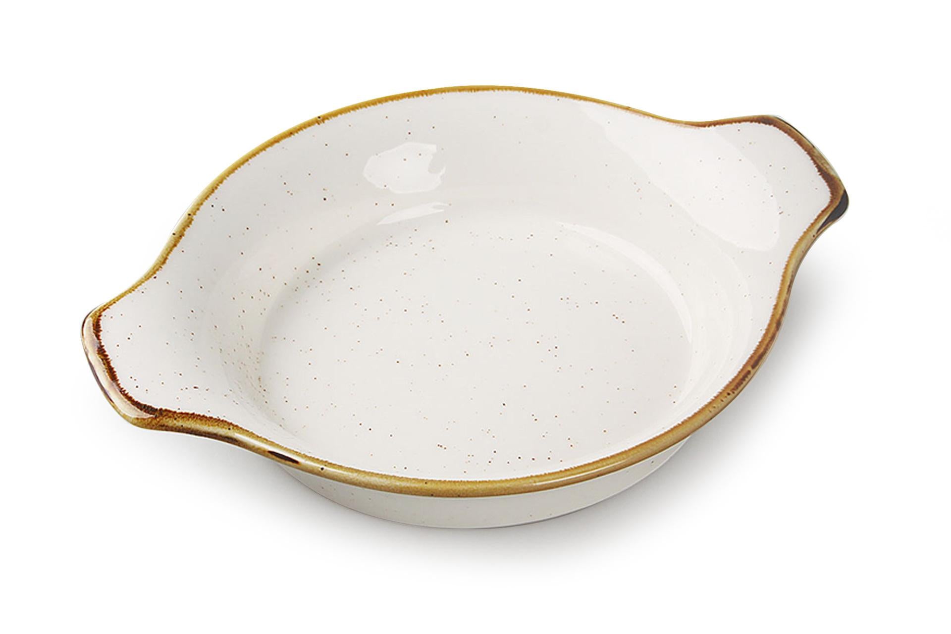 Import Tavola Professional JustColor Tegamino Uovo H.3.5 cm - 21 x 18 cm In Porcellana Crema Con Finitura Puntini Sesamo - Set 6 Pz