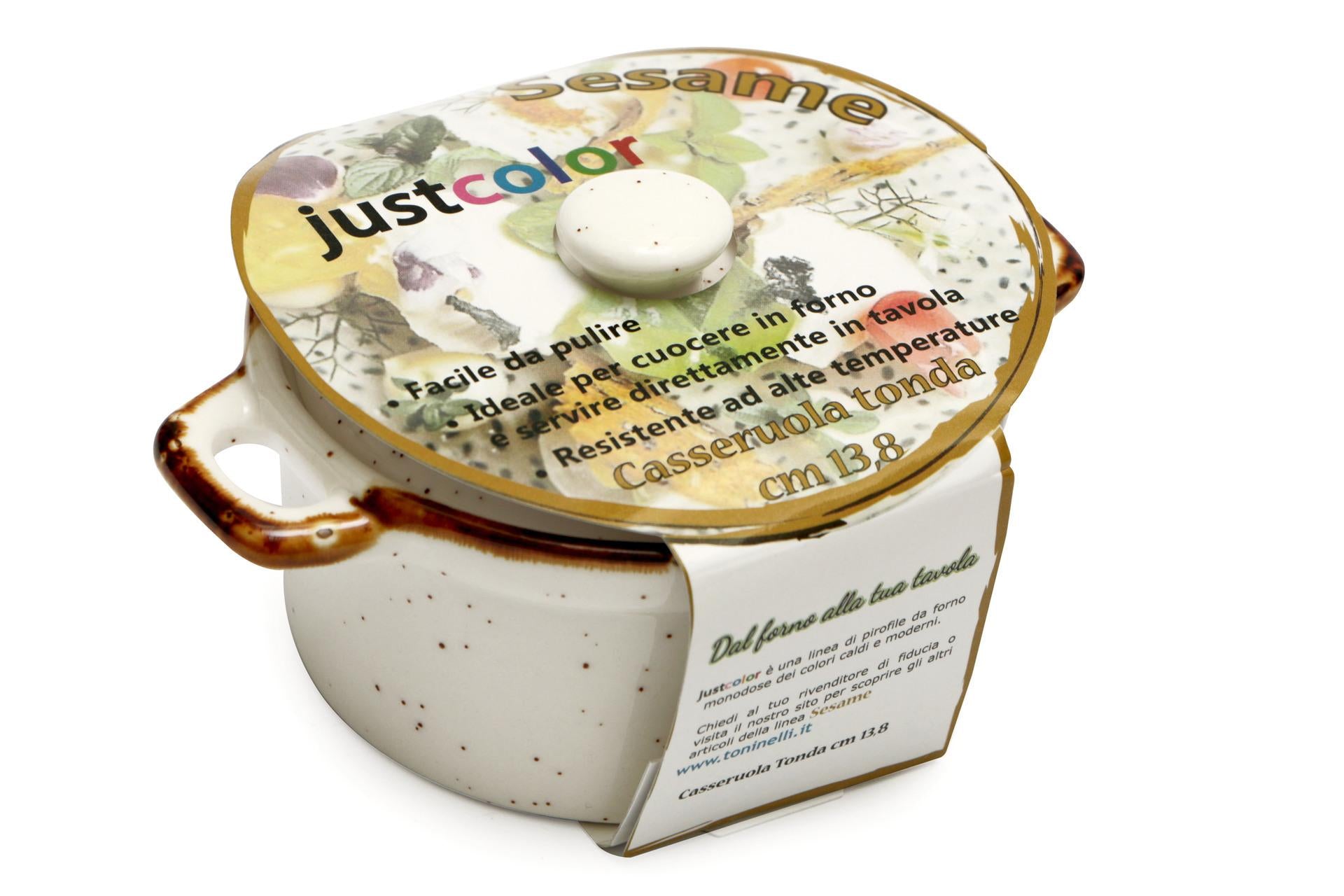 JustColor Sesame Crema Mini Casseruola Con Coperchio H.7 cm - 13.5 x 10 cm In Porcellana Colorata - Set 4 Pz 3