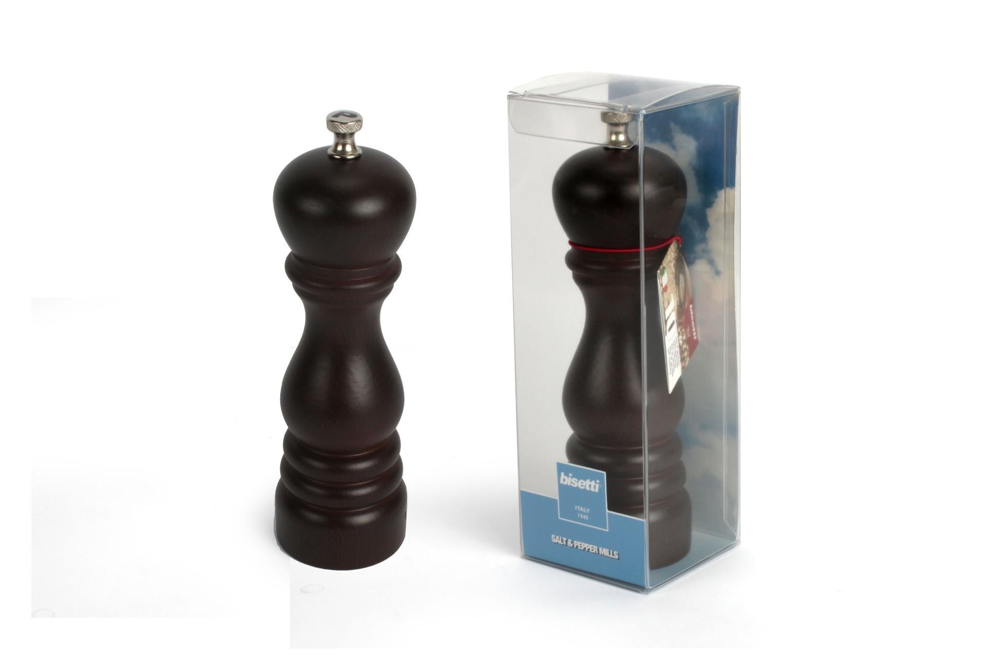Bisetti Macina Pepe Faggio Tinta Noce H.19 cm - Meccanismo in Acciaio Temprato Regolabile e Smontabile