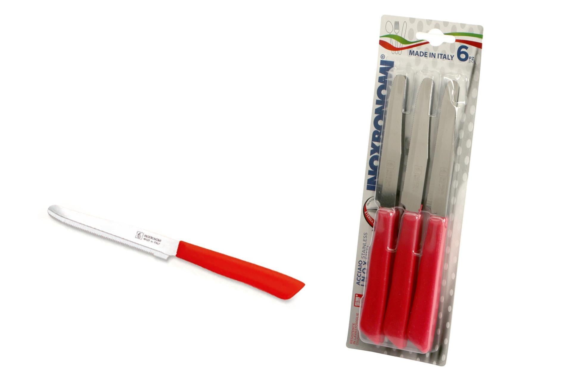 Coltellerie Inox Bonomi Set 6 Coltelli Tavola Lama 11 cm - Manico In Plastica Rosso - Set 6 Pz 3