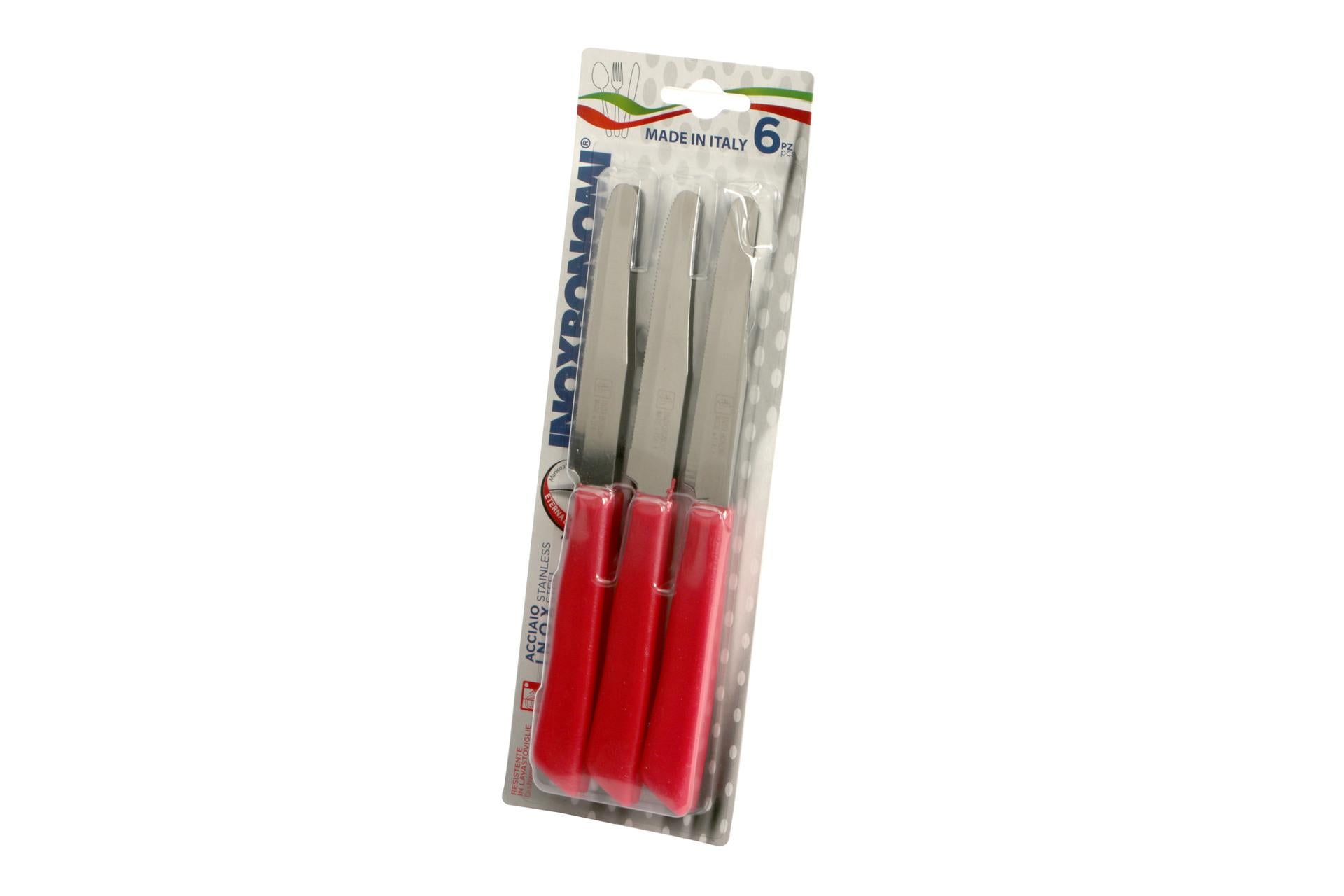 Coltellerie Inox Bonomi Set 6 Coltelli Tavola Lama 11 cm - Manico In Plastica Rosso - Set 6 Pz 4