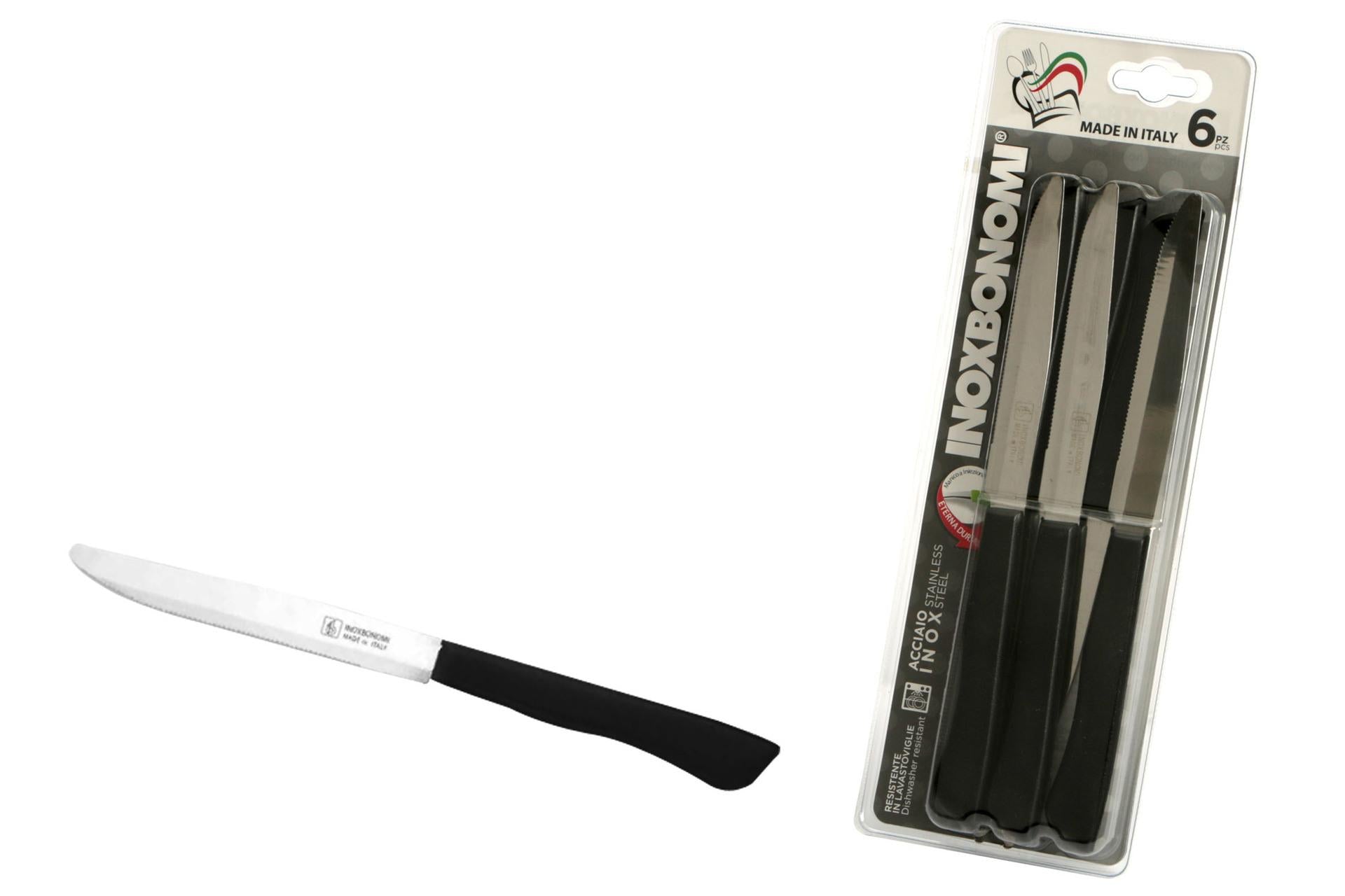 Coltellerie Inox Bonomi Set 6 Coltelli Bistecca-Pizza Lama 12 cm - Manico In Plastica Nero - Set 6 Pz 3
