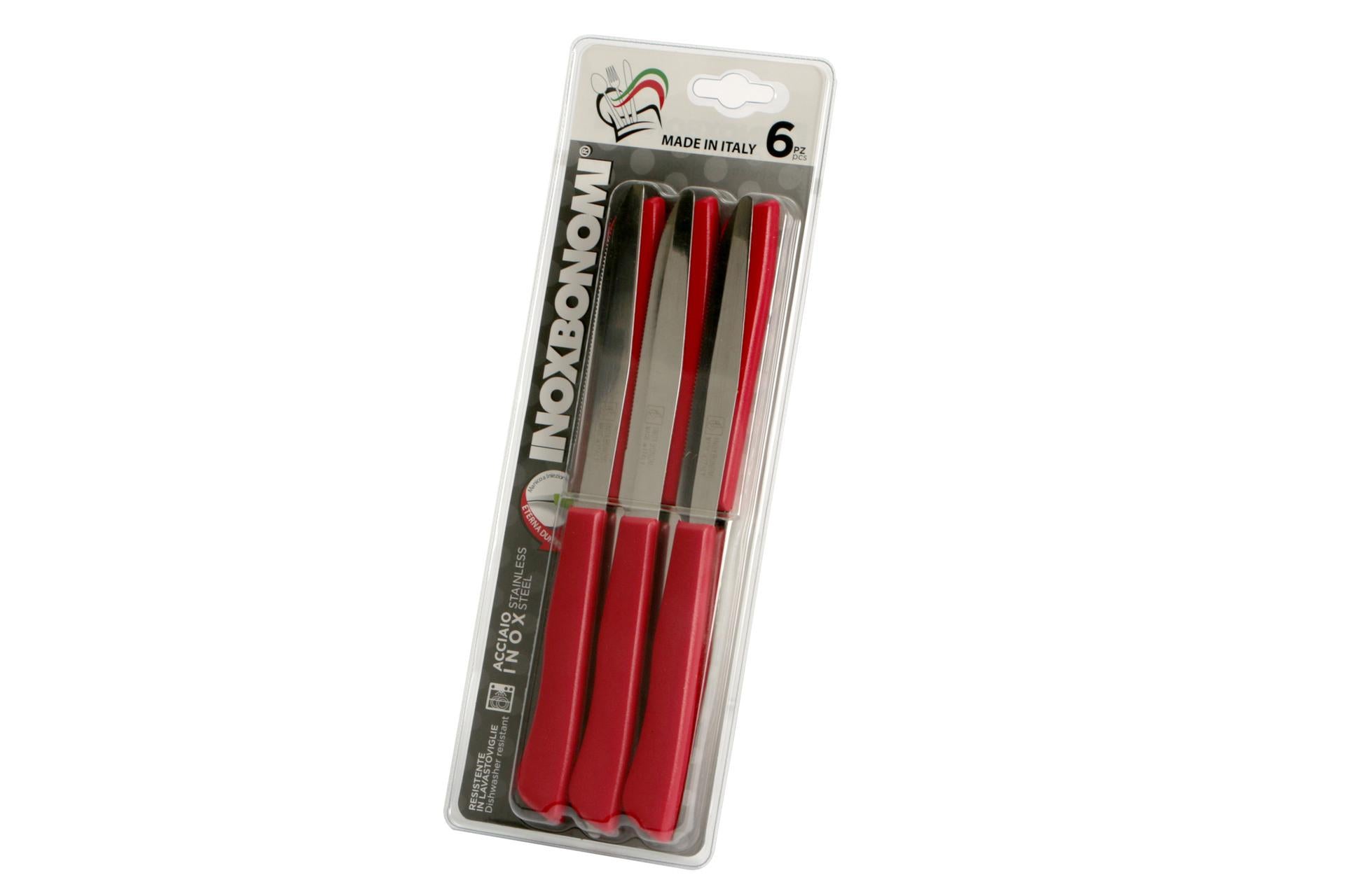 Coltellerie Inox Bonomi Set 6 Coltelli Bistecca-Pizza Lama 12 cm - Manico Plastica Rosso - Set 6 Pz 3