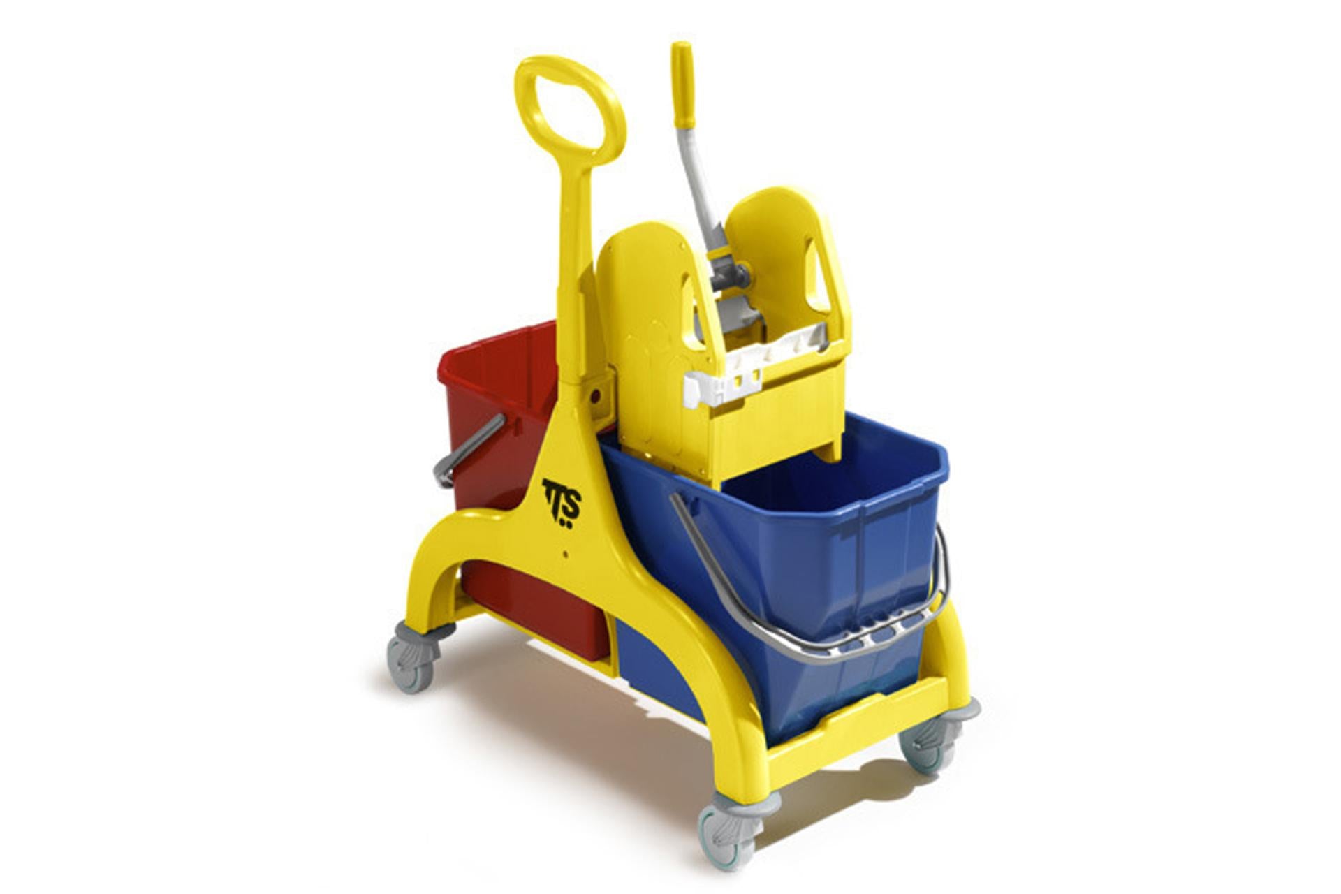 TTS Tecno Trolley System Carrello da Lavoro Nick con Manico a Ombrello - Due Vasche da 25 Litri per Pulizie Professionali