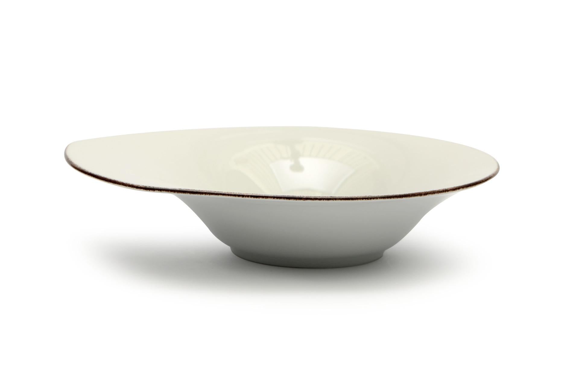 Lubiana Avocado Piatto Pasta 30 x 26 cm In Porcellana Con Filo Marrone - Set 6 Pz