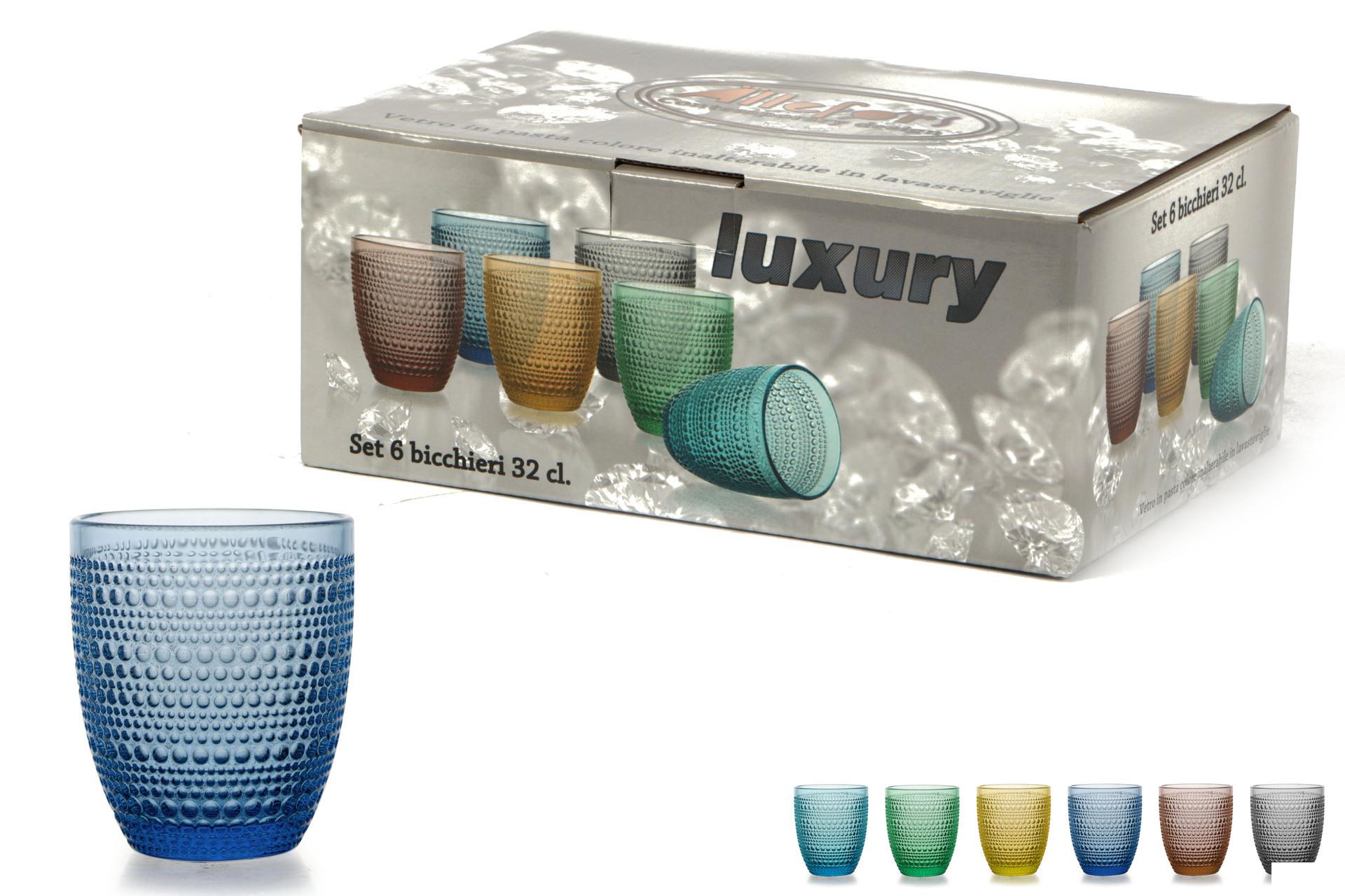 Import Tavola Professional Bicchiere Acqua 32.5 cl - Vetro Colorato in Pasta Con Lavorazione a Rilievo e Perline - Set 6 Pz 3