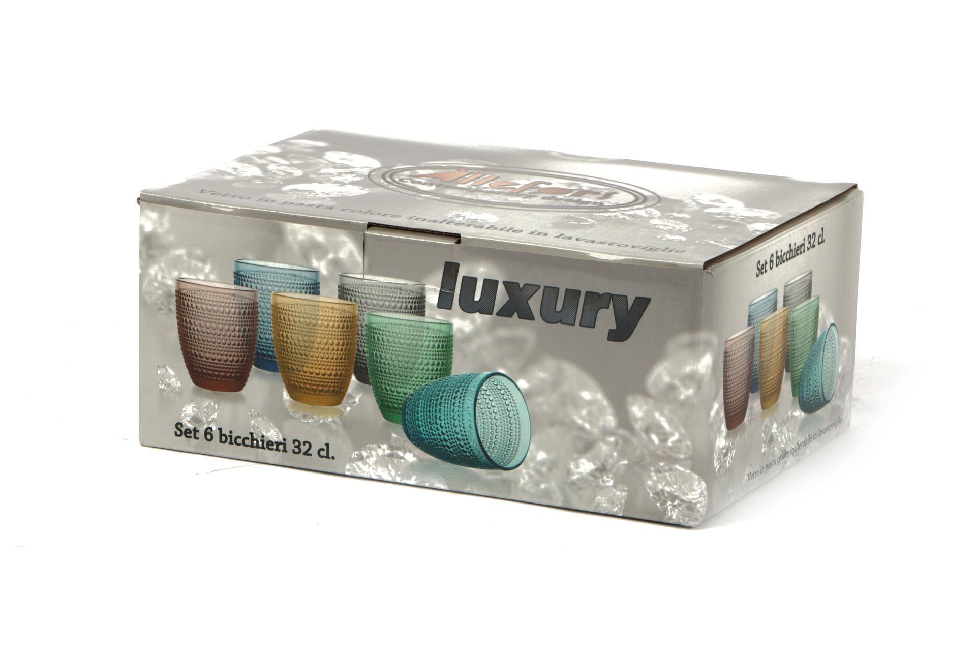 Import Tavola Professional Bicchiere Acqua 32.5 cl - Vetro Colorato in Pasta Con Lavorazione a Rilievo e Perline - Set 6 Pz 4