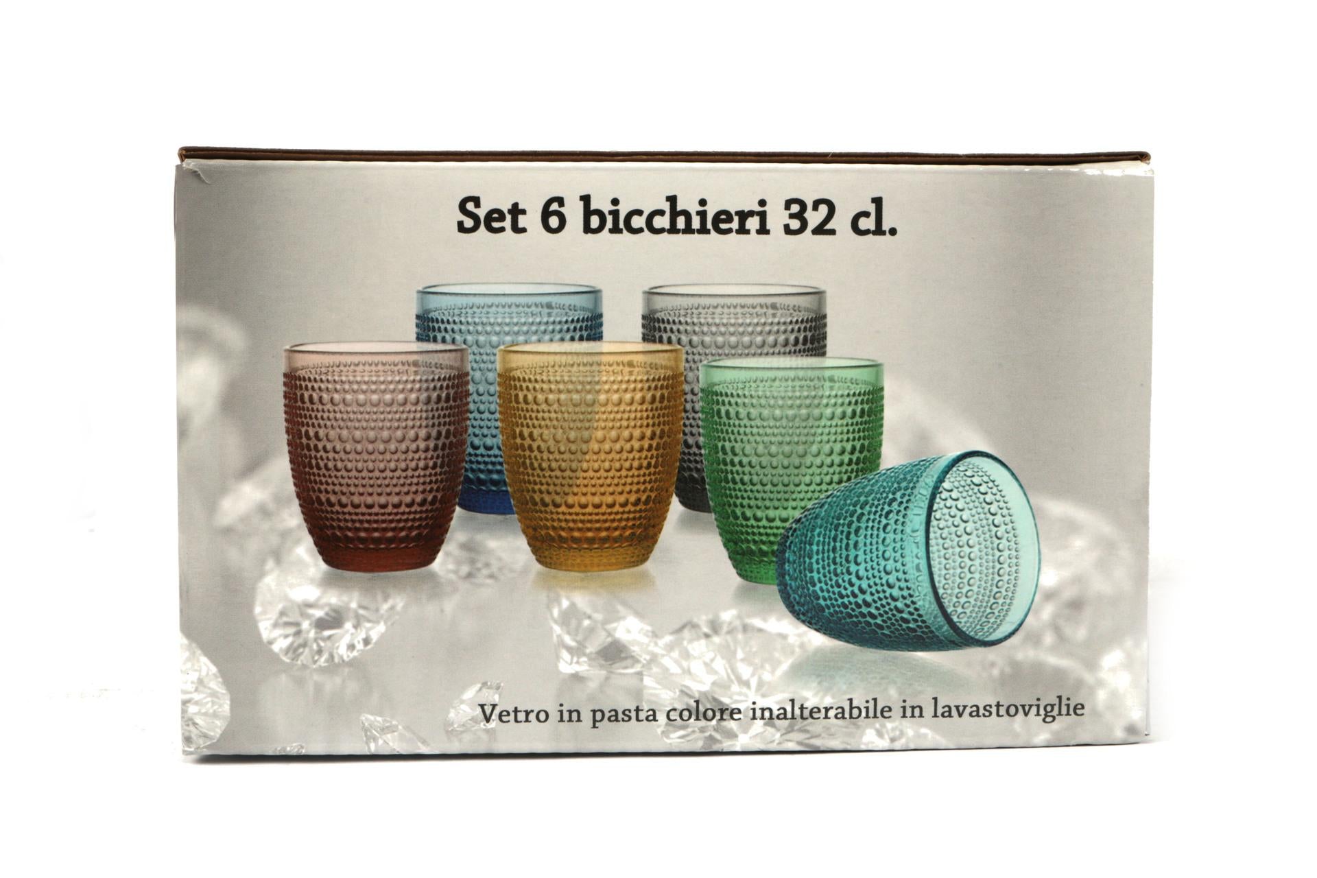 Import Tavola Professional Bicchiere Acqua 32.5 cl - Vetro Colorato in Pasta Con Lavorazione a Rilievo e Perline - Set 6 Pz 5