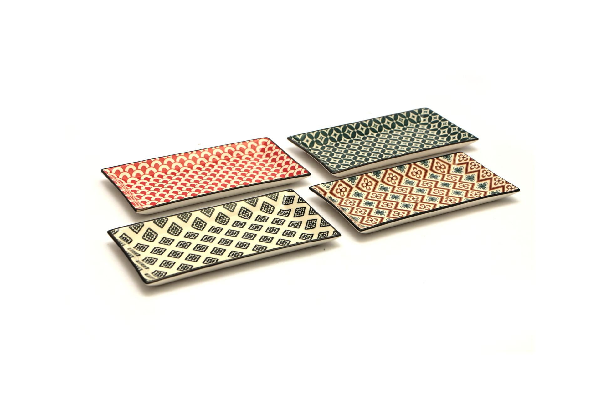 Import Tavola Mosaik Piatto Rettangolare 23.7 x 12 cm In Stoneware Con Decori Assortiti - Set 8 Pz