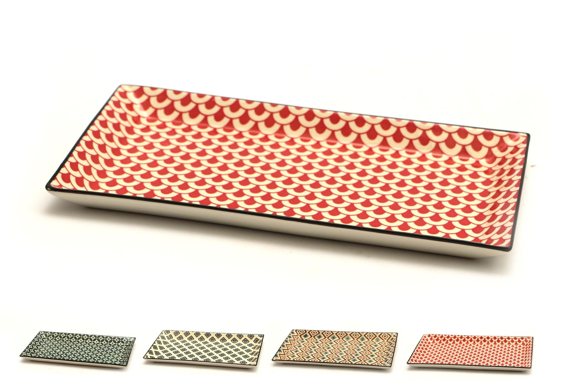 Import Tavola Mosaik Piatto Rettangolare 28.5 x 16 cm In Stoneware Con Decori Assortiti - Set 8 Pz