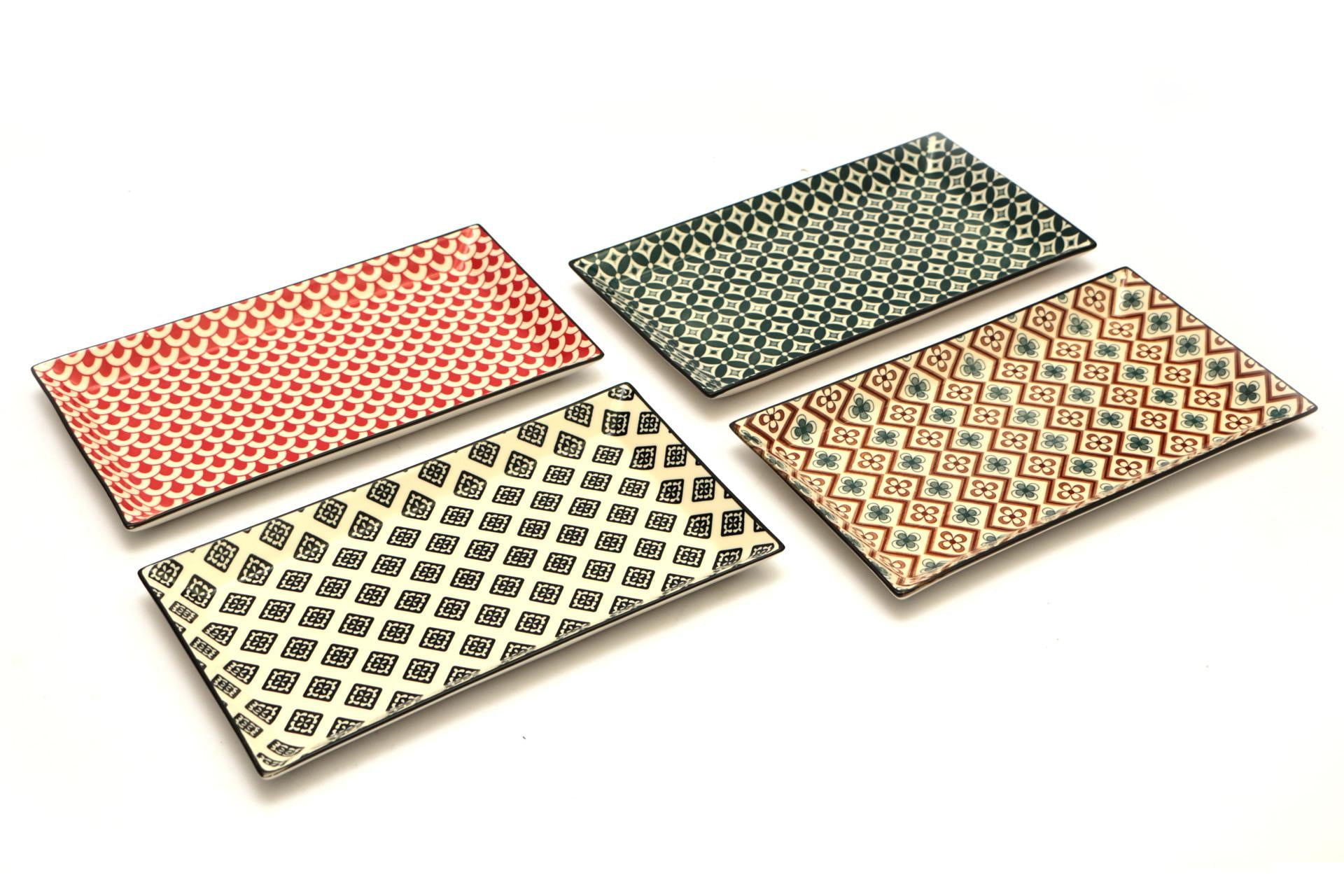 Import Tavola Mosaik Piatto Rettangolare 28.5 x 16 cm In Stoneware Con Decori Assortiti - Set 8 Pz