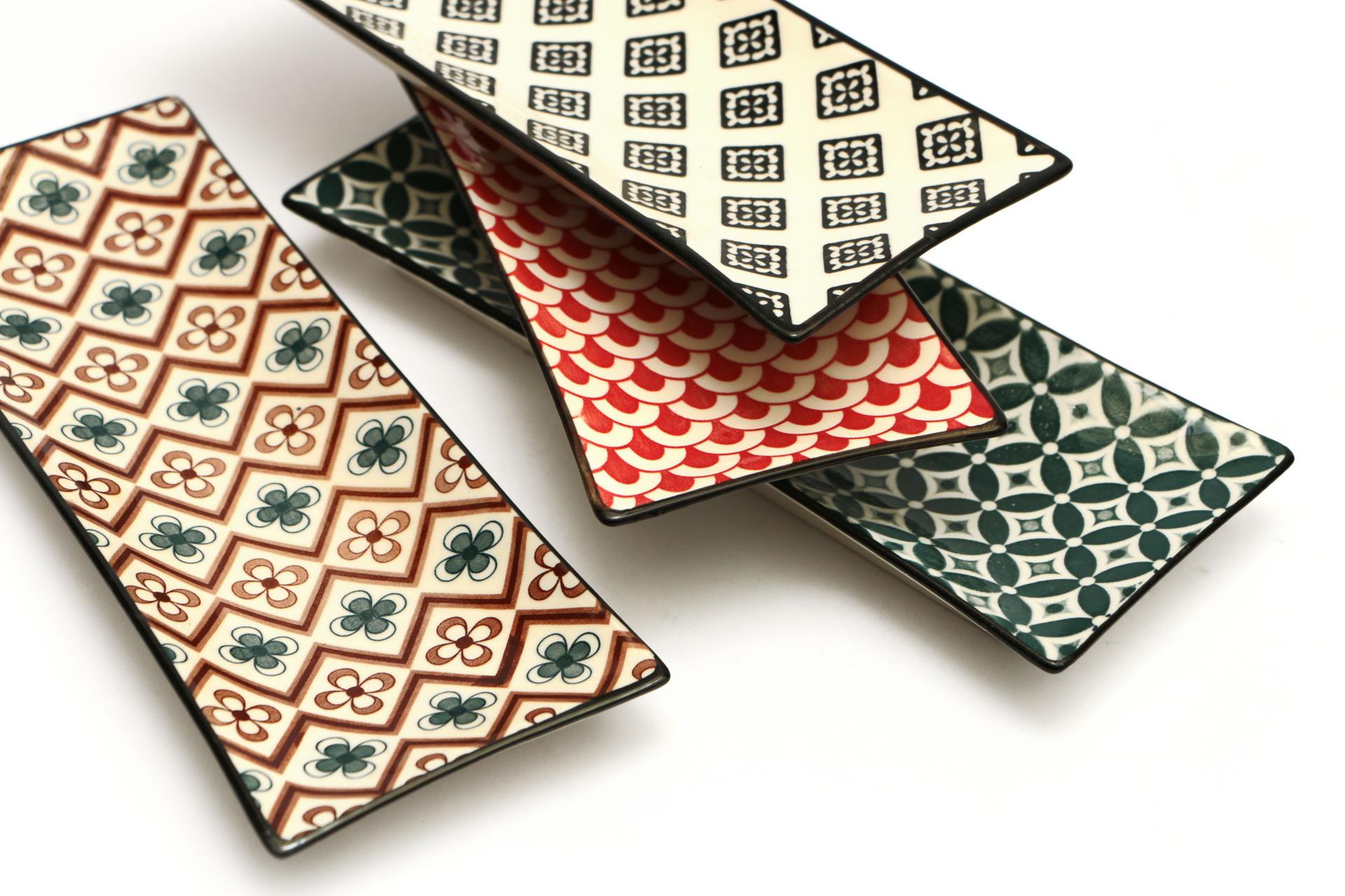 Import Tavola Mosaik Piatto Rettangolare 23.5 x 9 cm In Stoneware Con Decori Assortiti - Set 8 Pz 3