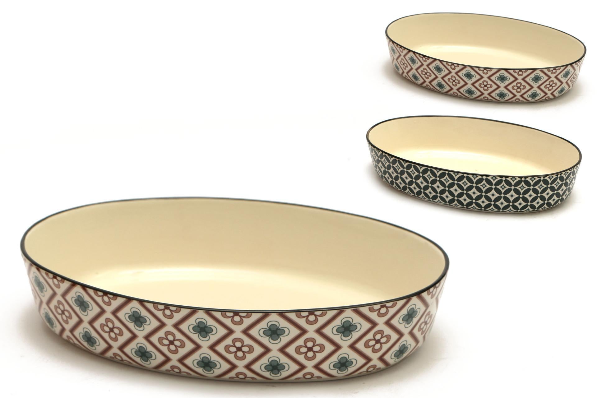 Import Tavola Professional Mosaik Pirofila Ovale 29x19.5 cm In Stoneware Con Decori Assortiti - Set 2 Pz