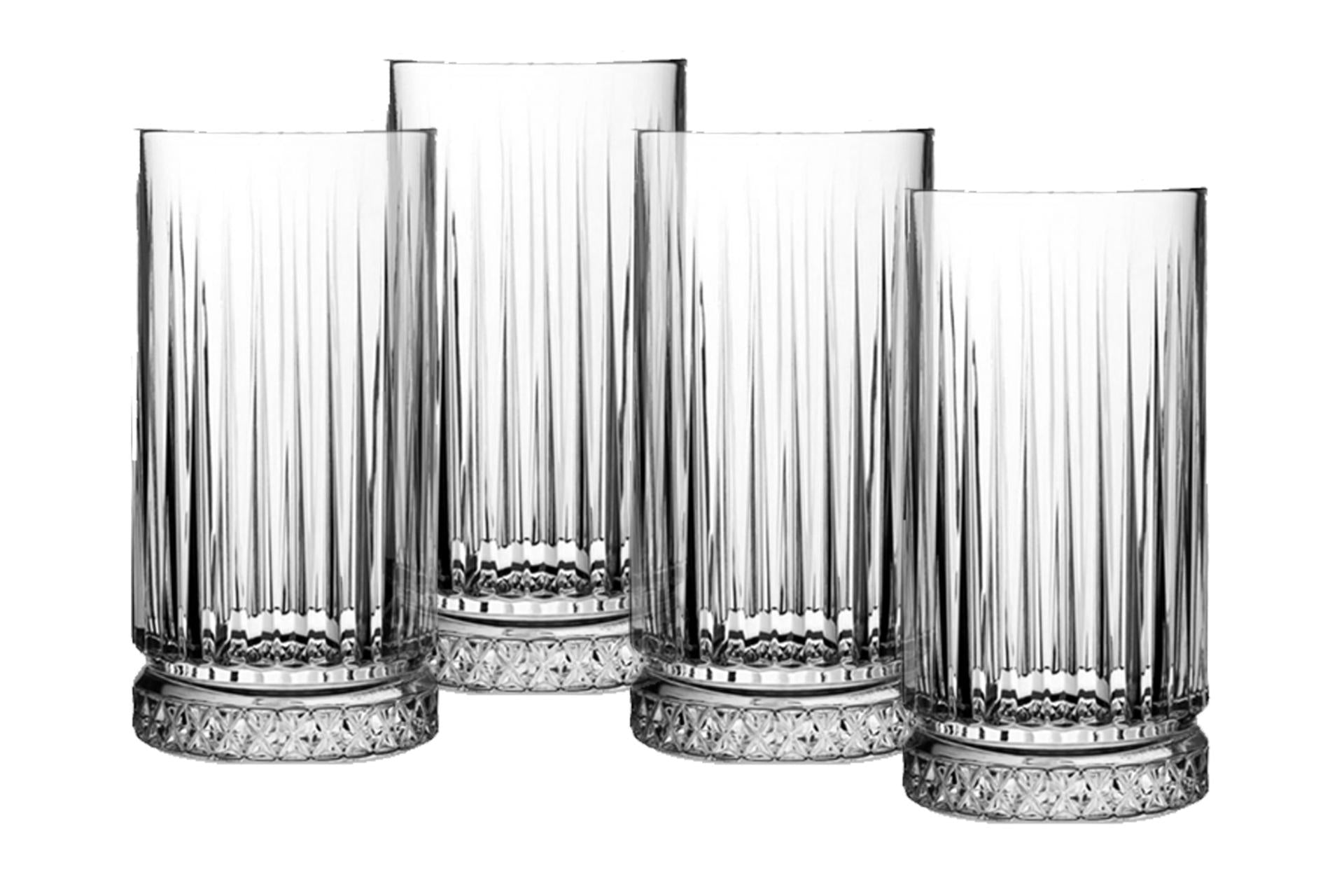Pasabahce Elysia Set 4 Bicchieri Long Drink 44,5 cl - Design Vintage In Vetro Con Scanalature - Set 4 Pz