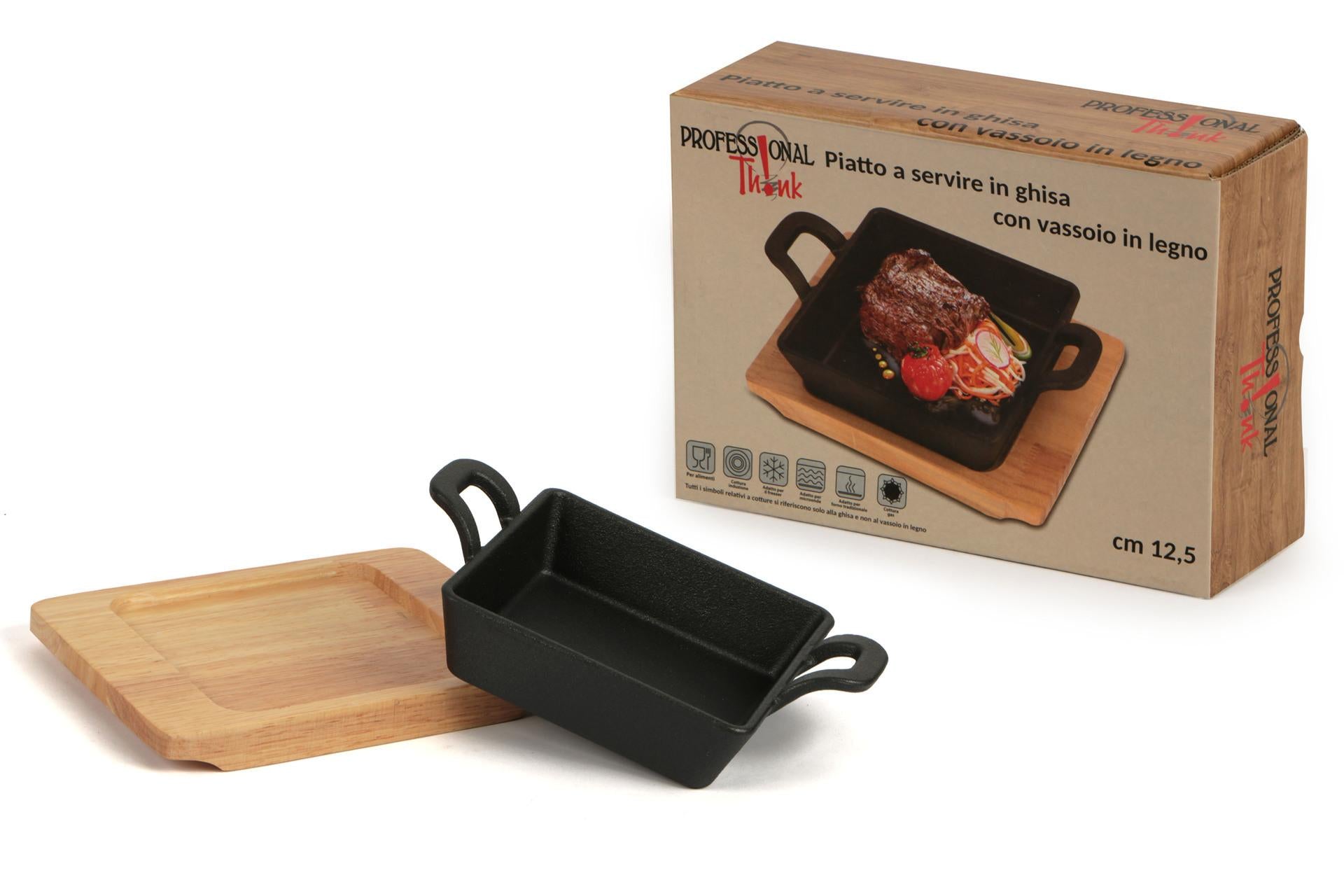 Import Tavola Professional Casseruola Quadra In Ghisa 12.5 x 12.5 cm Con Base In Legno 3