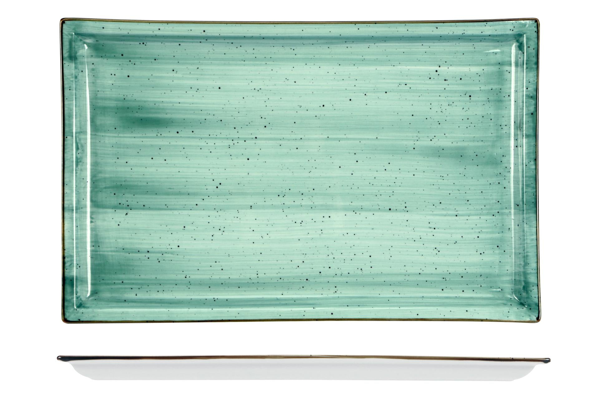 Import Tavola Professional JustColor Green Piatto Rettangolare 36,5 x 22,8 cm In Porcellana Colorata - Set 3 Pz