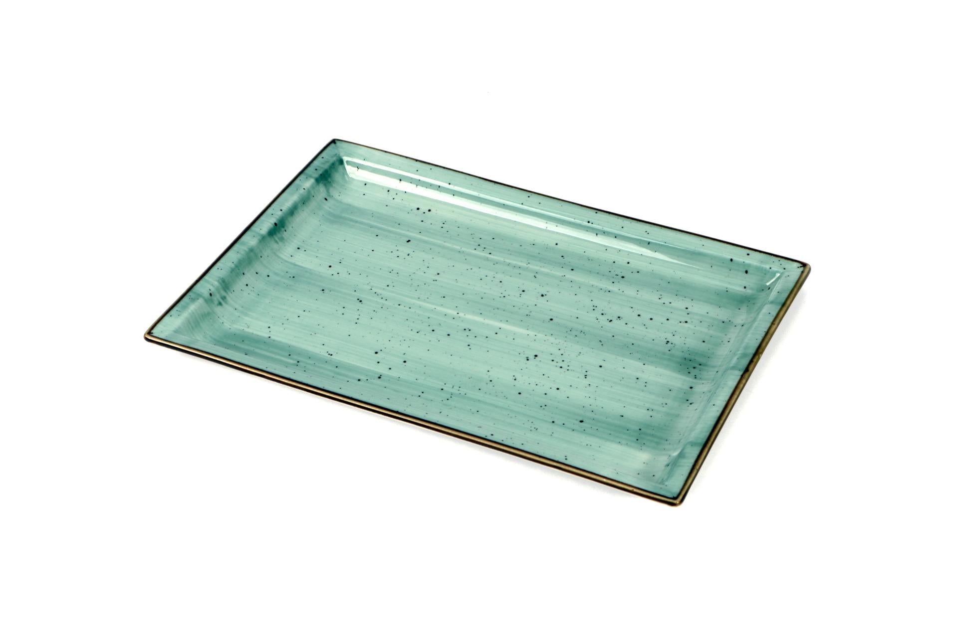 Import Tavola JustColor Green Piatto Rettangolare 27.2 x 18.2 cm In Porcellana Colorata - Set 4 Pz