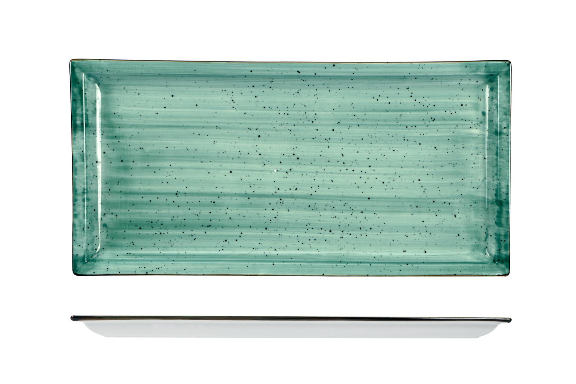 Import Tavola JustColor Green Piatto Rettangolare 35.6 x 18.2 cm In Porcellana Colorata - Set 3 Pz