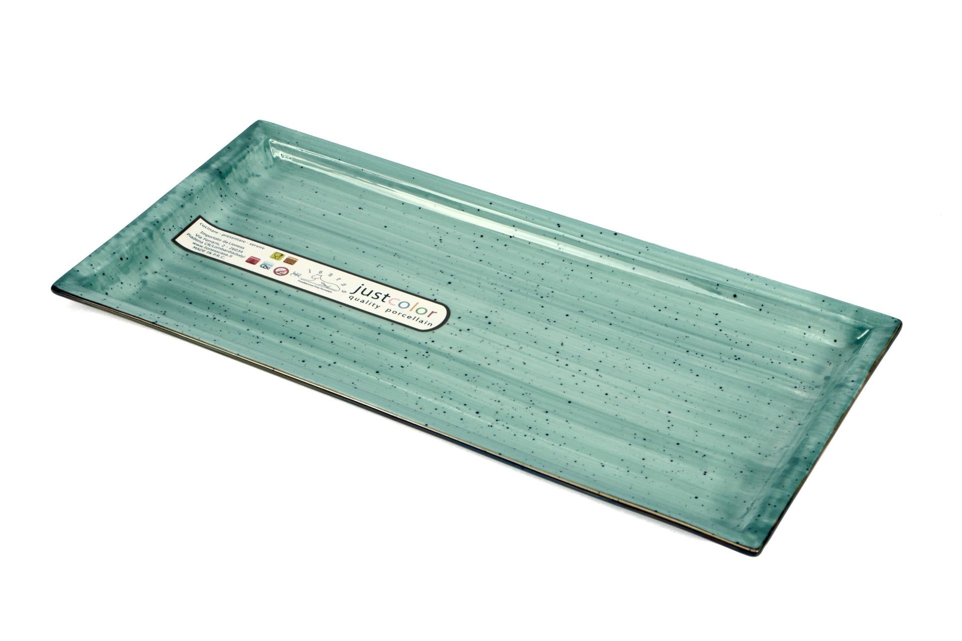 Import Tavola JustColor Green Piatto Rettangolare 35.6 x 18.2 cm In Porcellana Colorata - Set 3 Pz