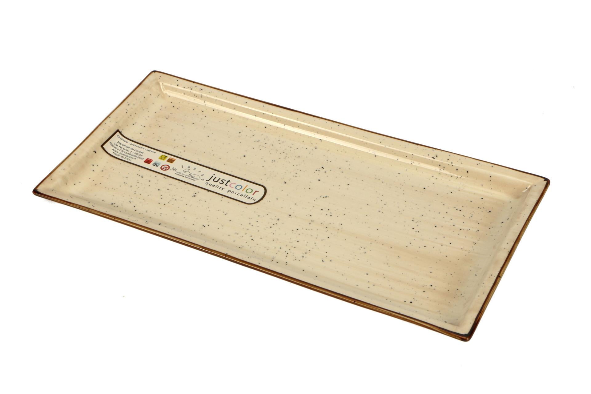 Import Tavola Professional JustColor Cream Piatto Rettangolare 35,6 x 18,2 cm - Linea In Porcellana Colorata - Set 3 Pz