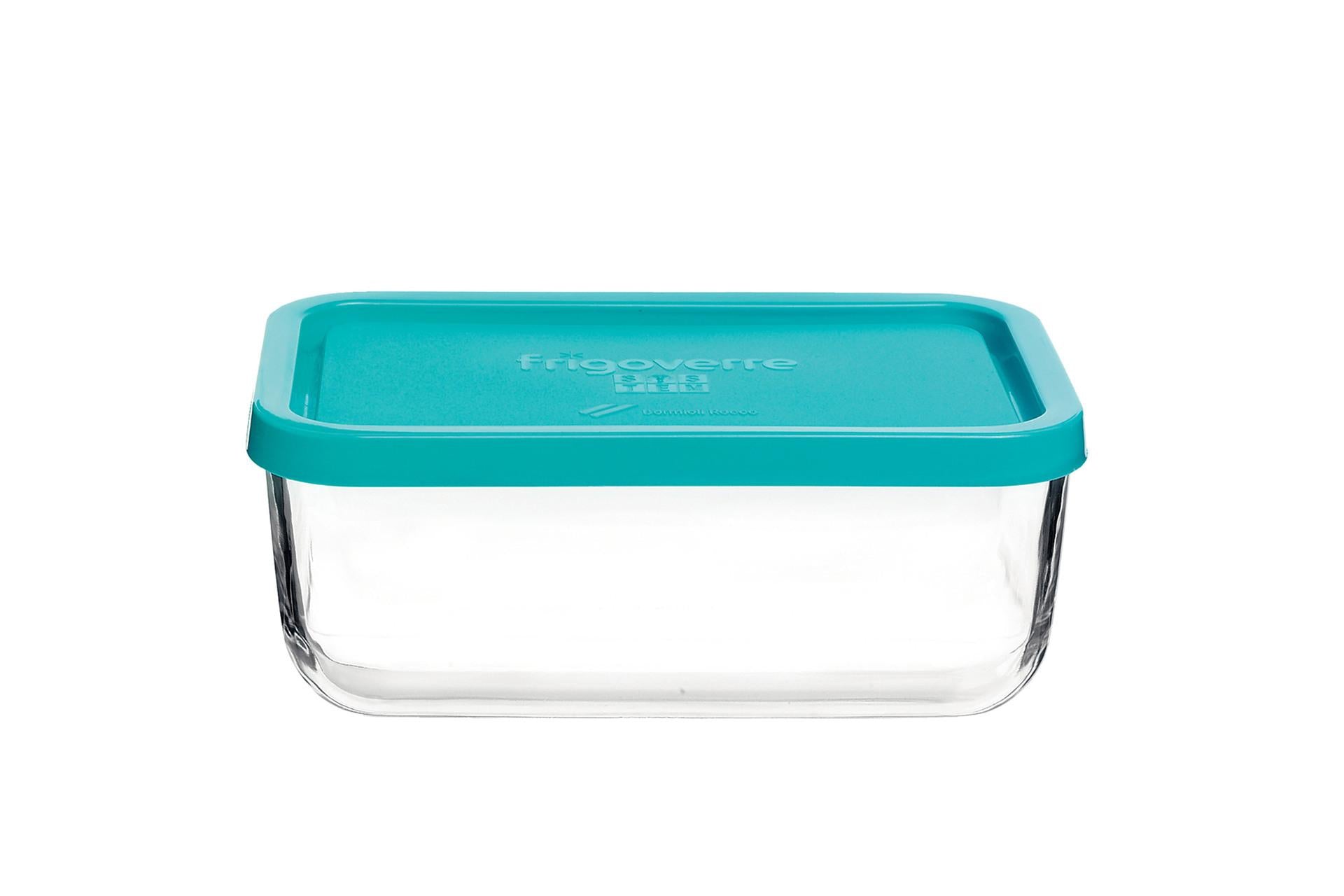 Bormioli Rocco Frigoverre Contenitore Rettangolare 13x21 cm In Vetro Trasparente Con Coperchio Azzurro - Set 8 Pz