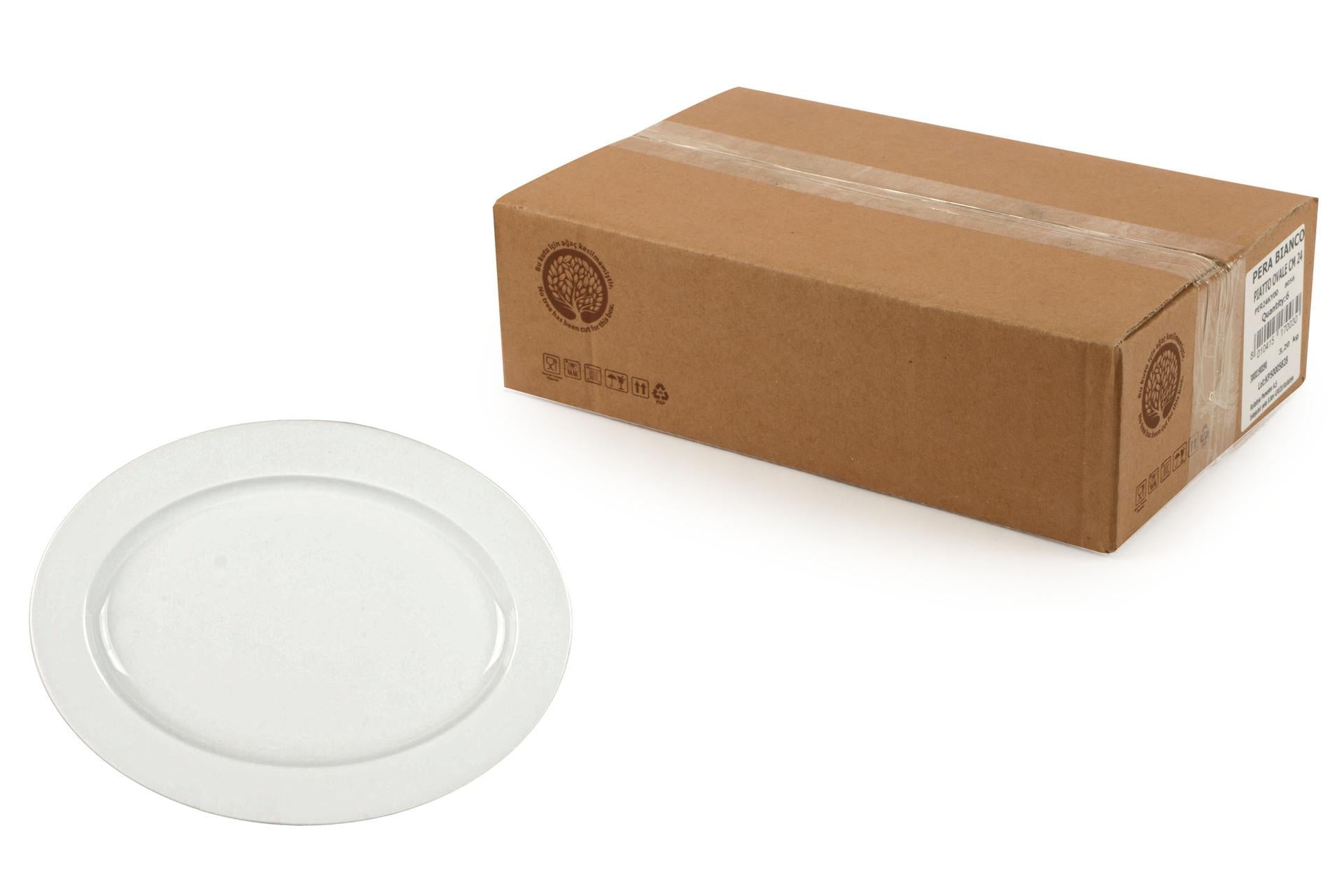 Kutahya Seramik Pera Piatto Ovale 25 x 17.3 cm - Porcellana Professionale Bianca Con Bordo Rinforzato Antiurto - Set 6 Pz