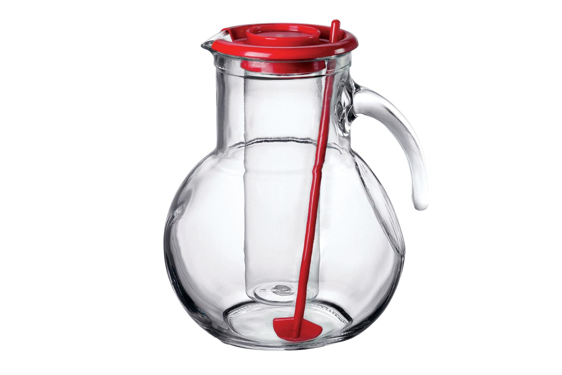 Bormioli Rocco Caraffa Kufra 2L Rossa In Vetro Con Portaghiaccio e Miscelatore - Set 6 Pz