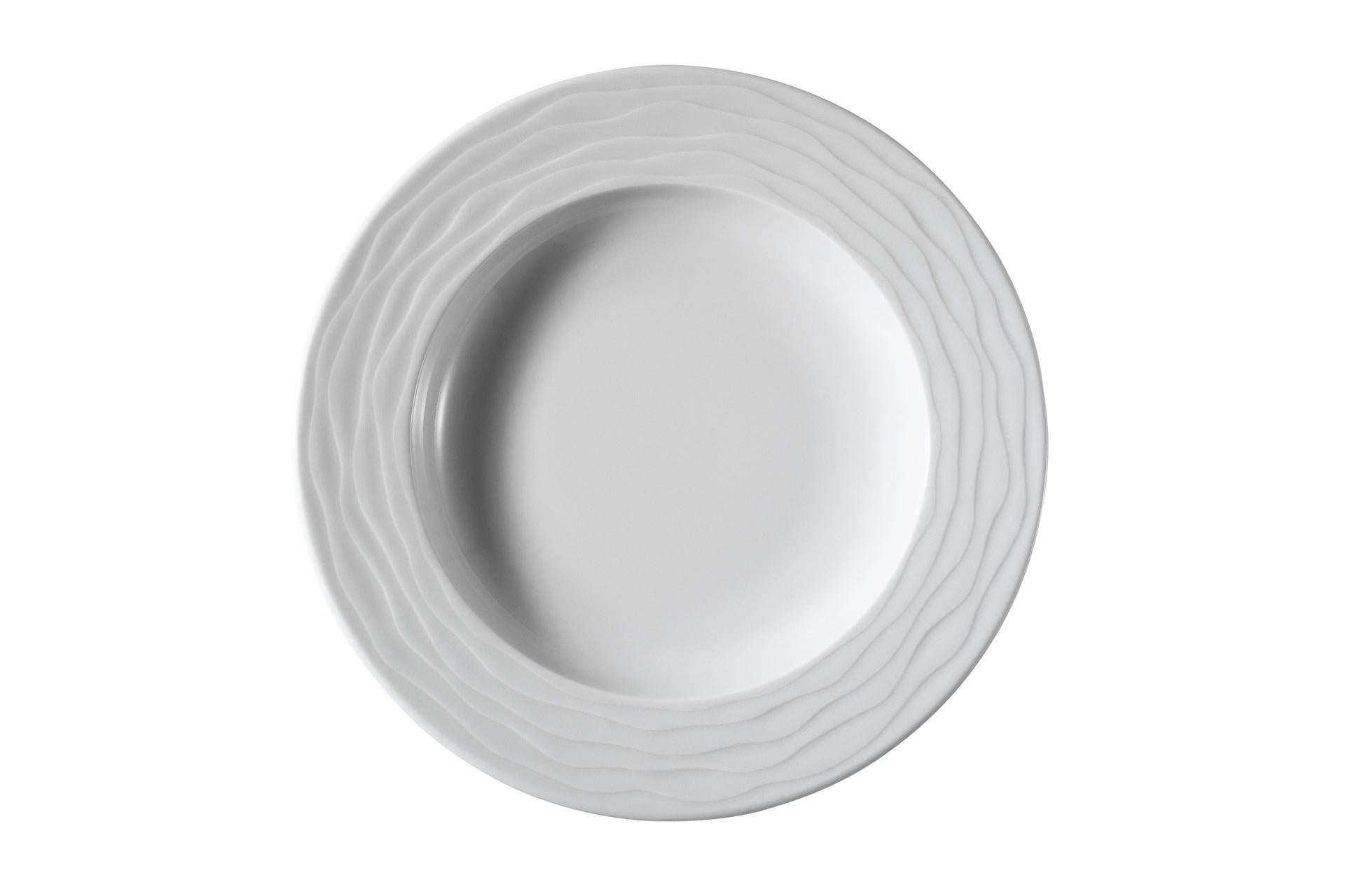 Kutahya Seramik Sea Wave Piatto Fondo Ø23 cm In Porcellana Bianca Con Decoro Onda - Set 12 Pz