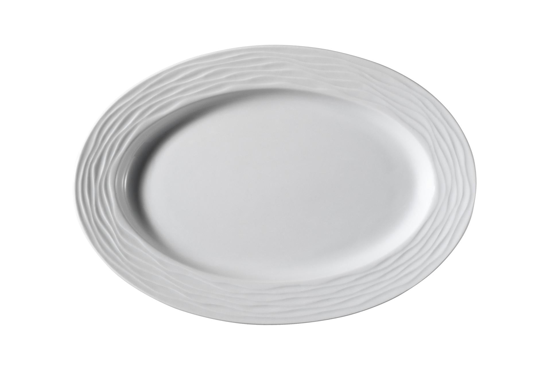Kutahya Seramik Sea Wave Piatto Ovale 32 cm In Porcellana Bianca Con Decoro Onda - Set 6 Pz