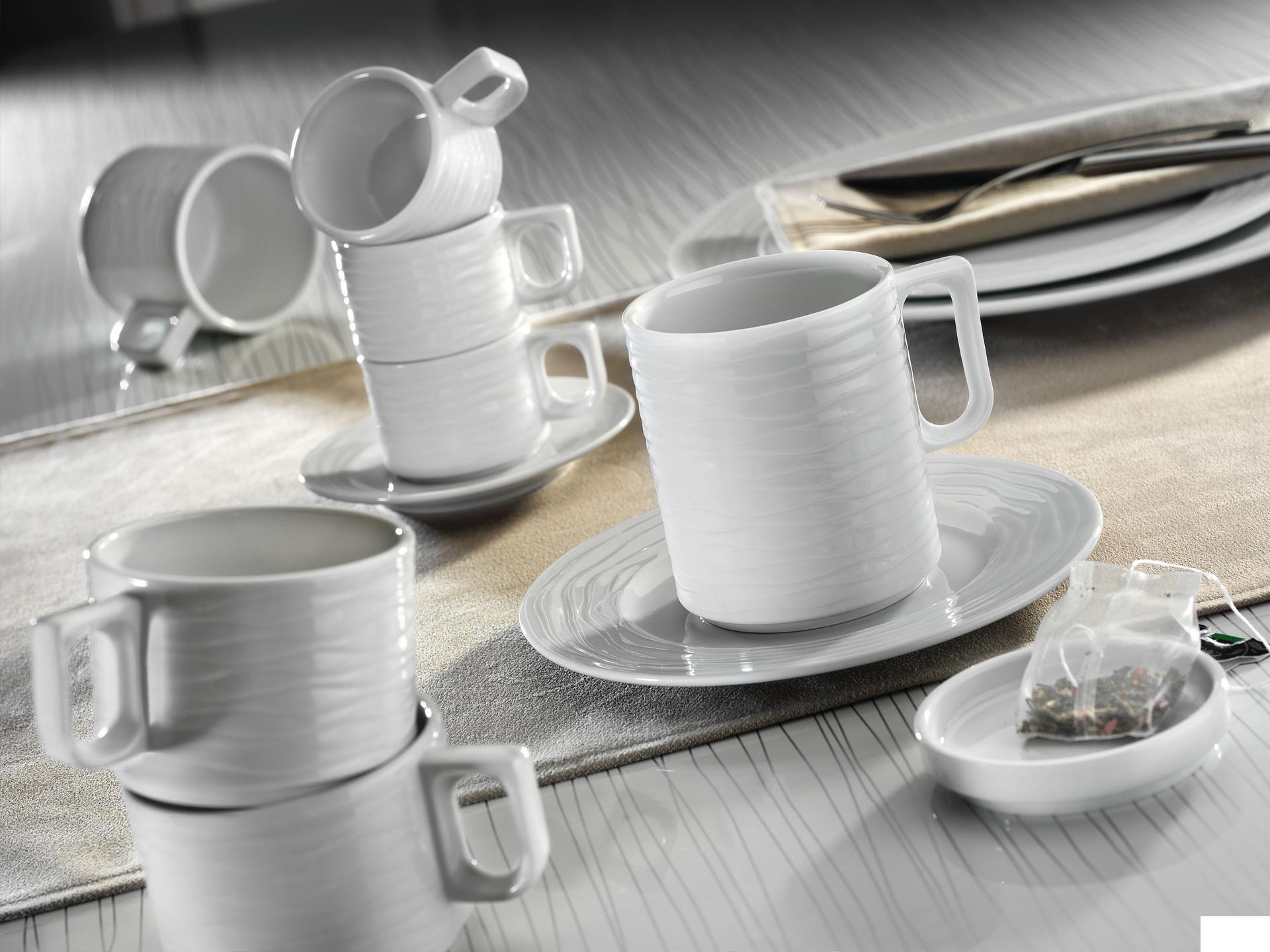 Kutahya Seramik Sea Wave Piattino Tazza Caffè SW01KT00 In Porcellana Bianca Con Decoro Onda - Set 12 Pz 4