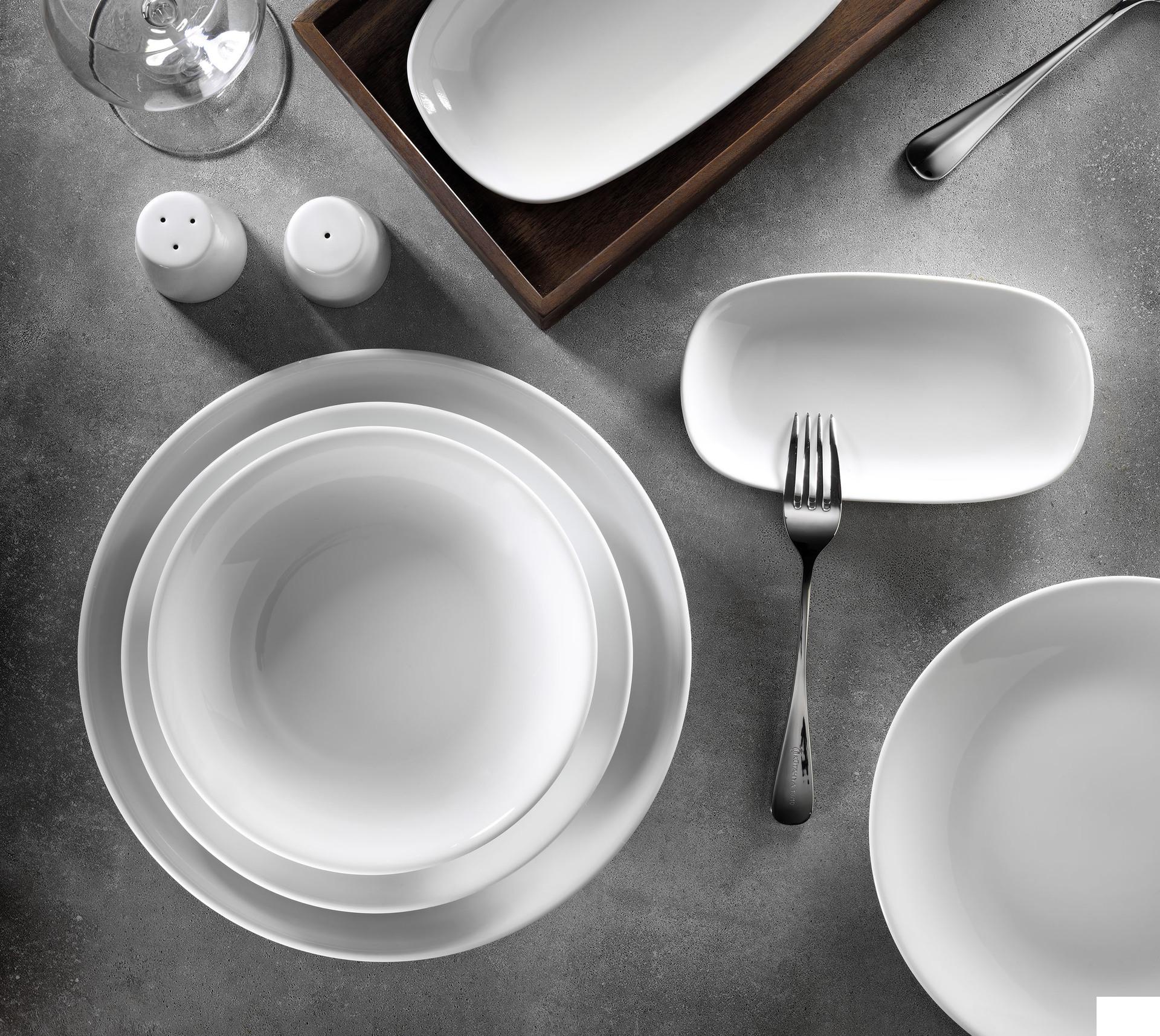 Kutahya Seramik Piatto Fondo Ø20 cm - Linea Porcellana Bianca Leggera - Set 12 Pz