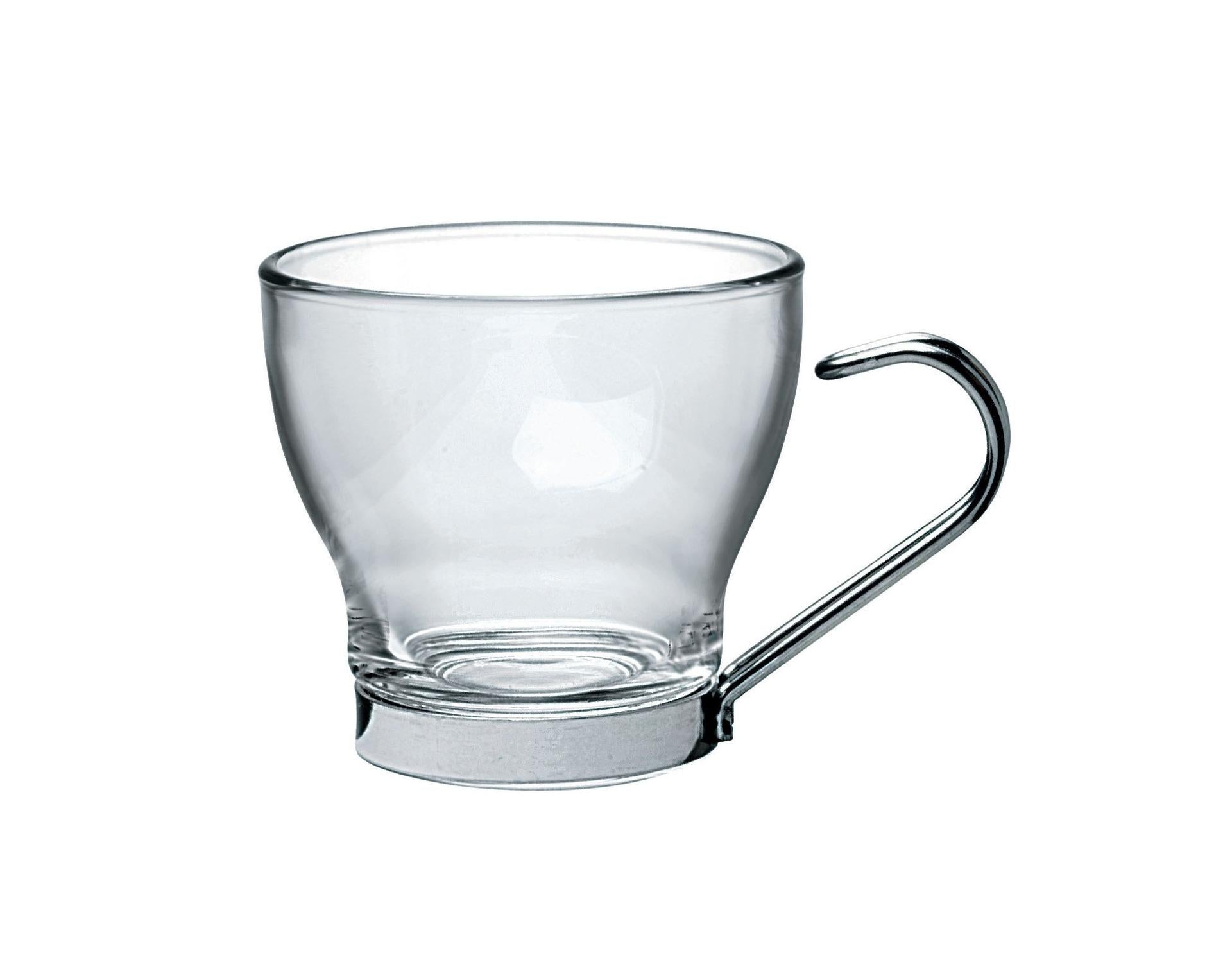 Bormioli Rocco Oslo Punch Set 18 Bicchieri Caffè 11 cl Con Manico In Acciaio Inox Temperato - Set 18 Pz