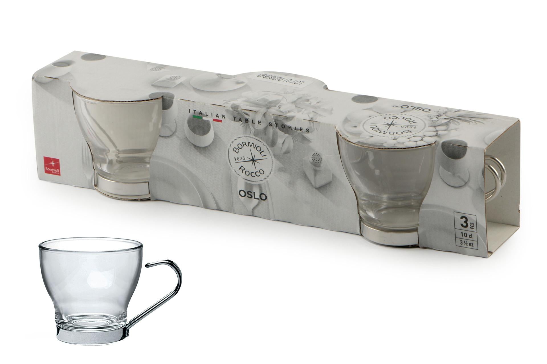 Bormioli Rocco Oslo Punch Set 18 Bicchieri Caffè 11 cl Con Manico In Acciaio Inox Temperato - Set 18 Pz 3