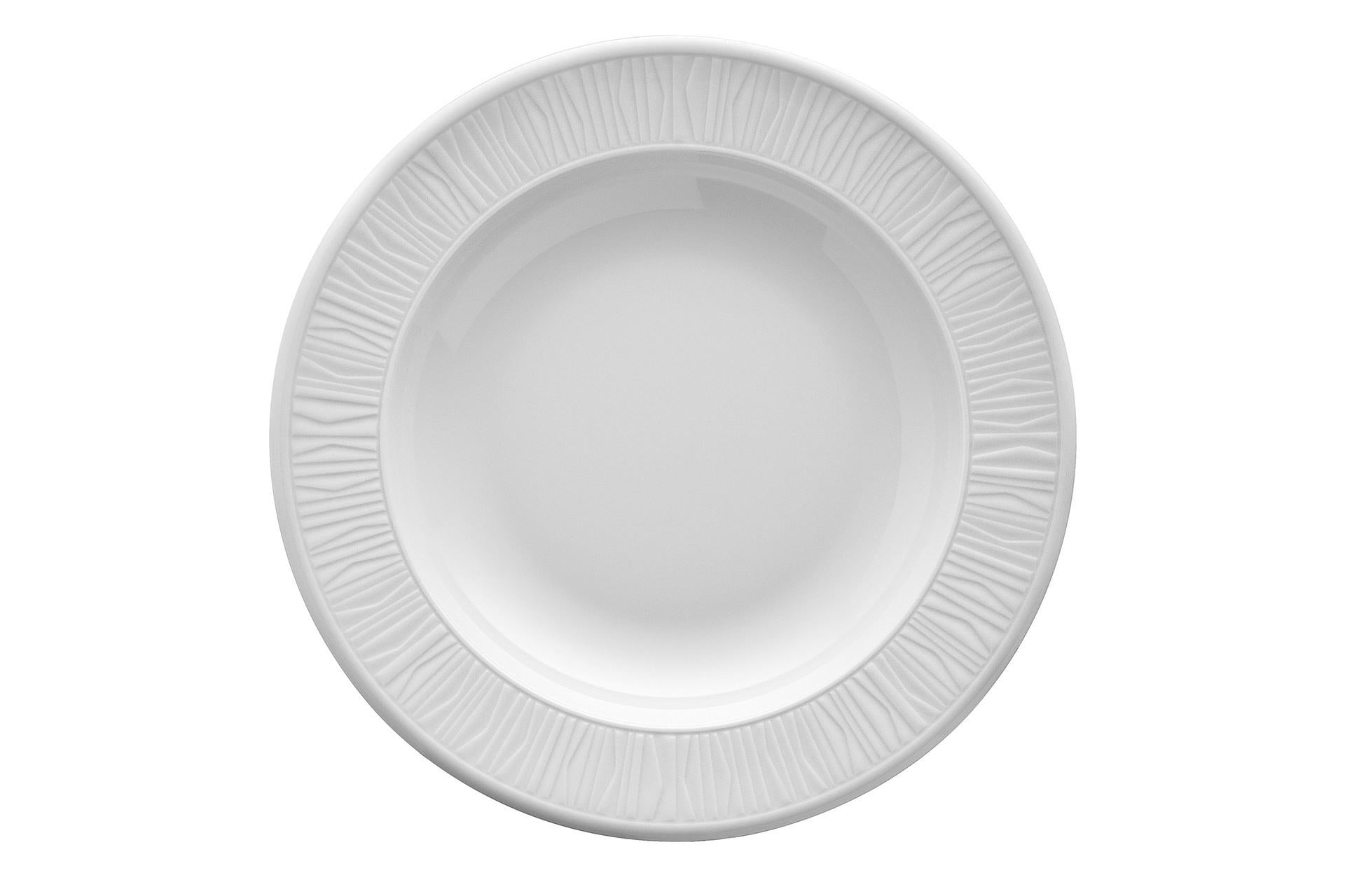 Kutahya Seramik Emotion Piatto Fondo Ø22 cm In Porcellana Bianco Design Bamboo - Set 12 Pz