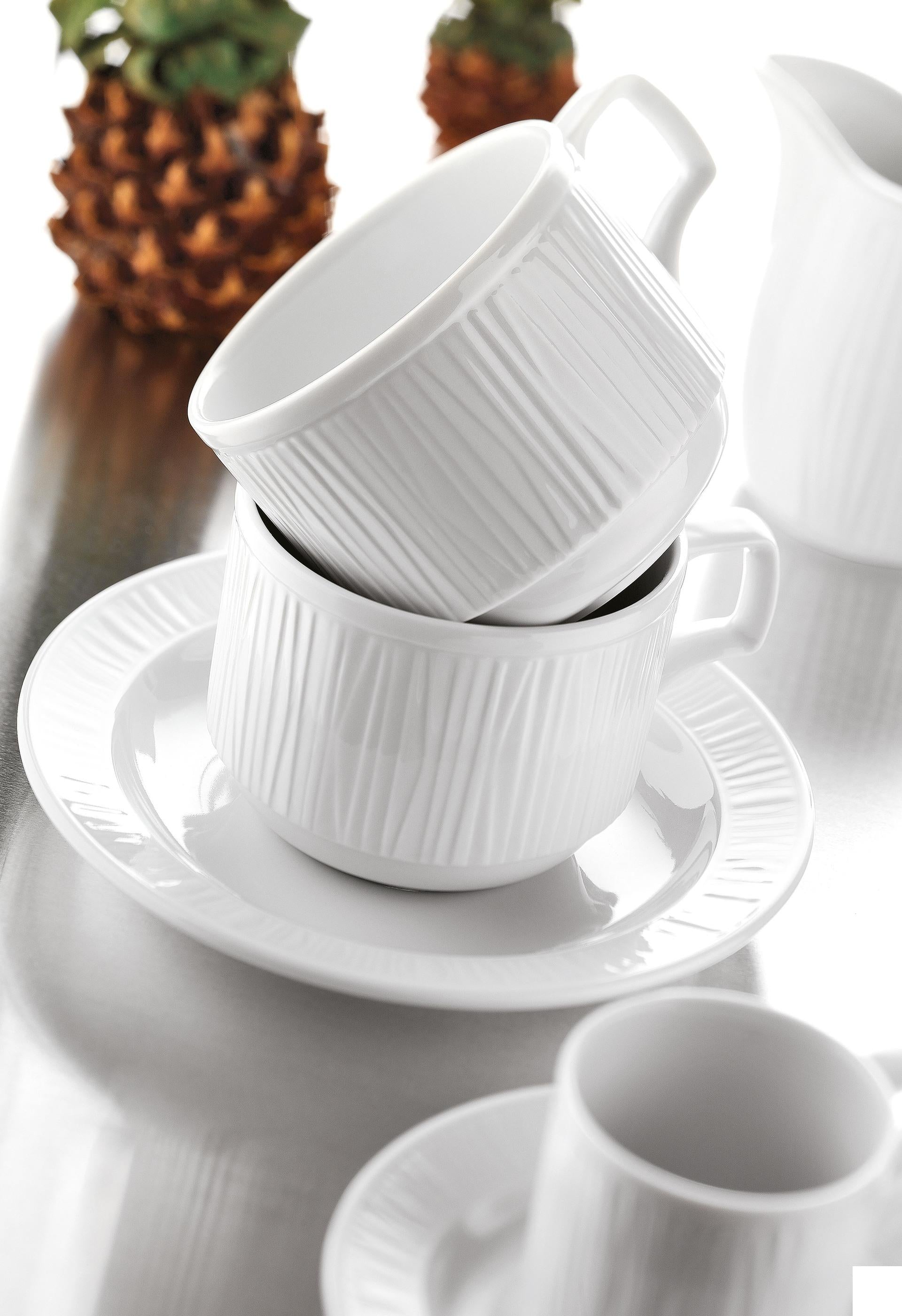 Kutahya Seramik Emotion Piattino per Tazza da Tè Bianco In Porcellana Design Bamboo - Set 12 Pz 3