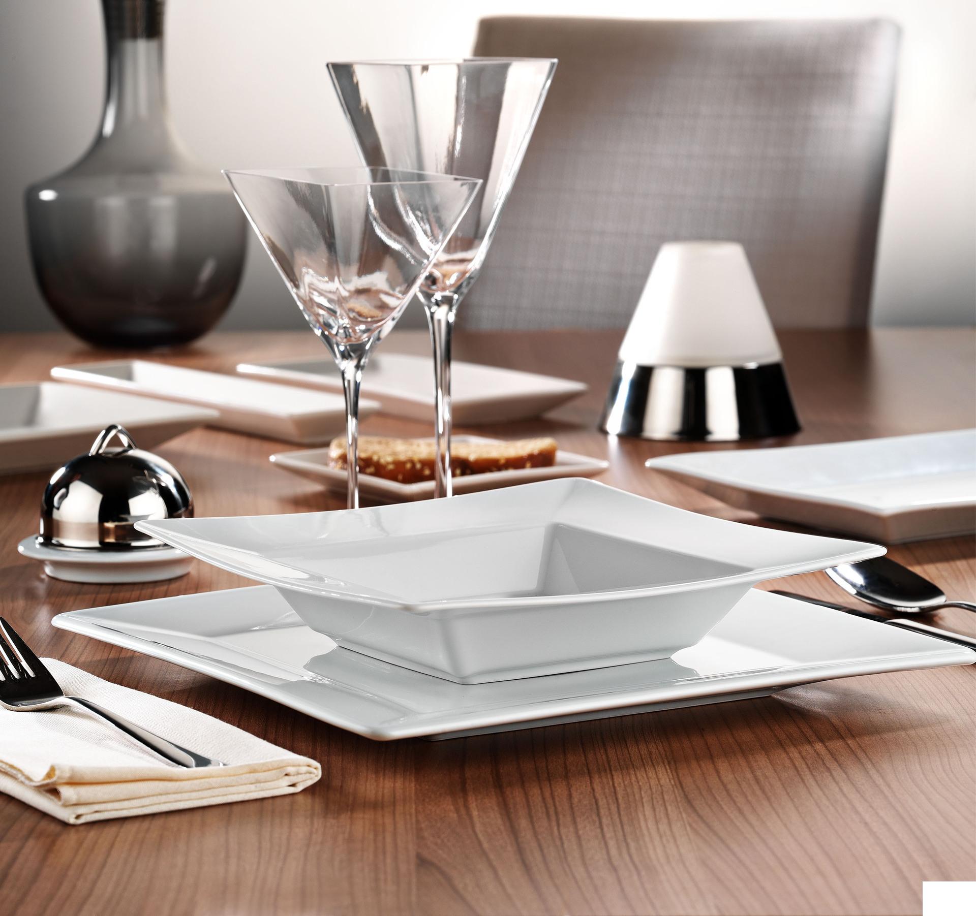 Kutahya Seramik Maya Bianco Piatto Fondo Quadro Ø21.5 cm In Porcellana Bianca - Set 12 Pz