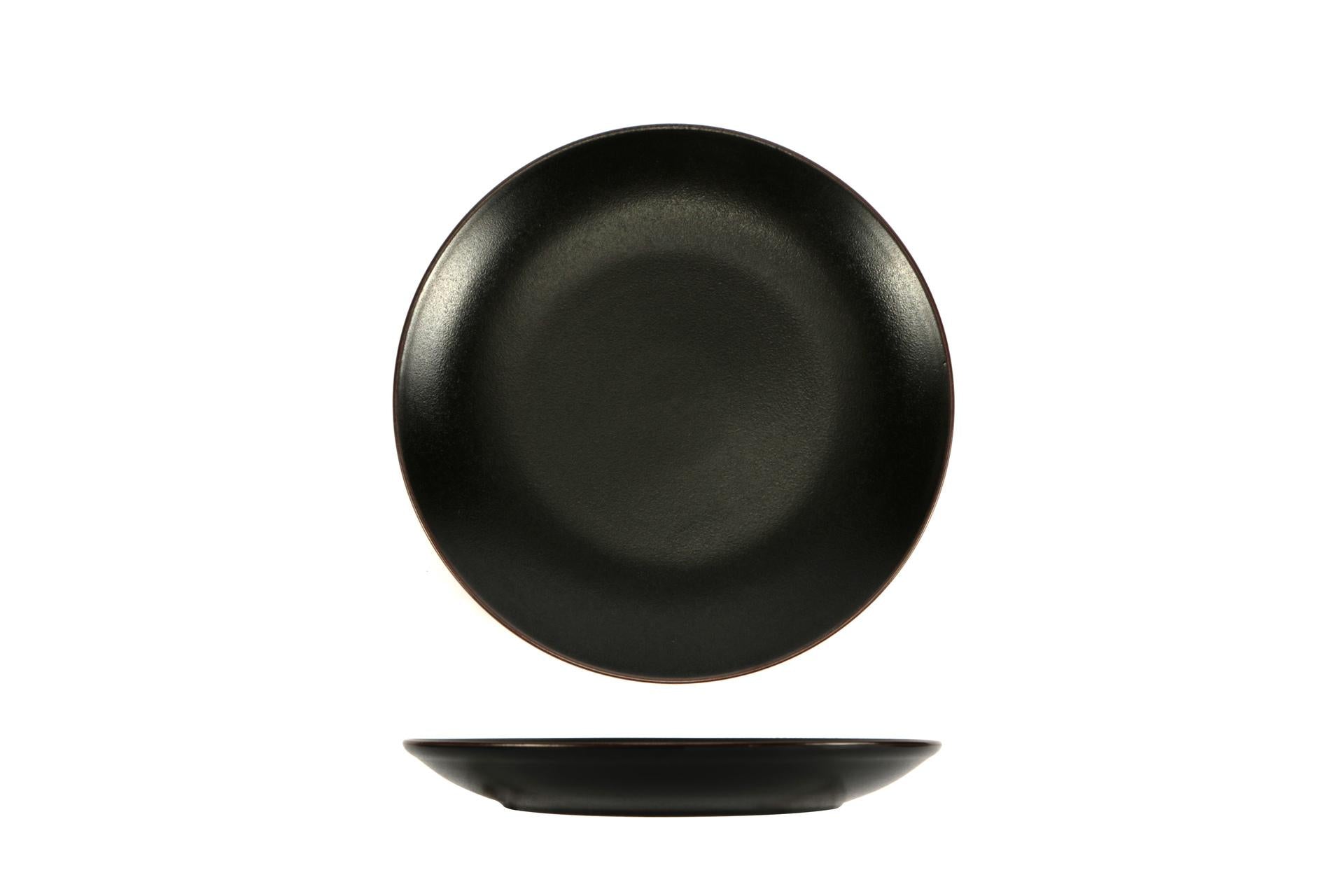 Import Tavola Professional Stromboli Piatto Frutta Ø20 cm In Stoneware Nero Con Bordatura Ramata - Set 6 Pz