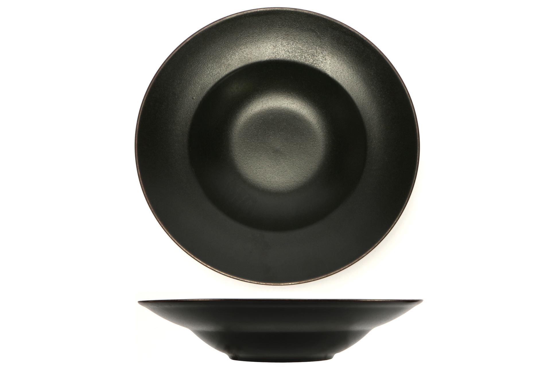 Import Tavola Professional Stromboli Piatto Pasta Ø27.5 cm - Interno Ø17 cm In Stoneware Nero Con Bordatura Ramata - Set 4 Pz