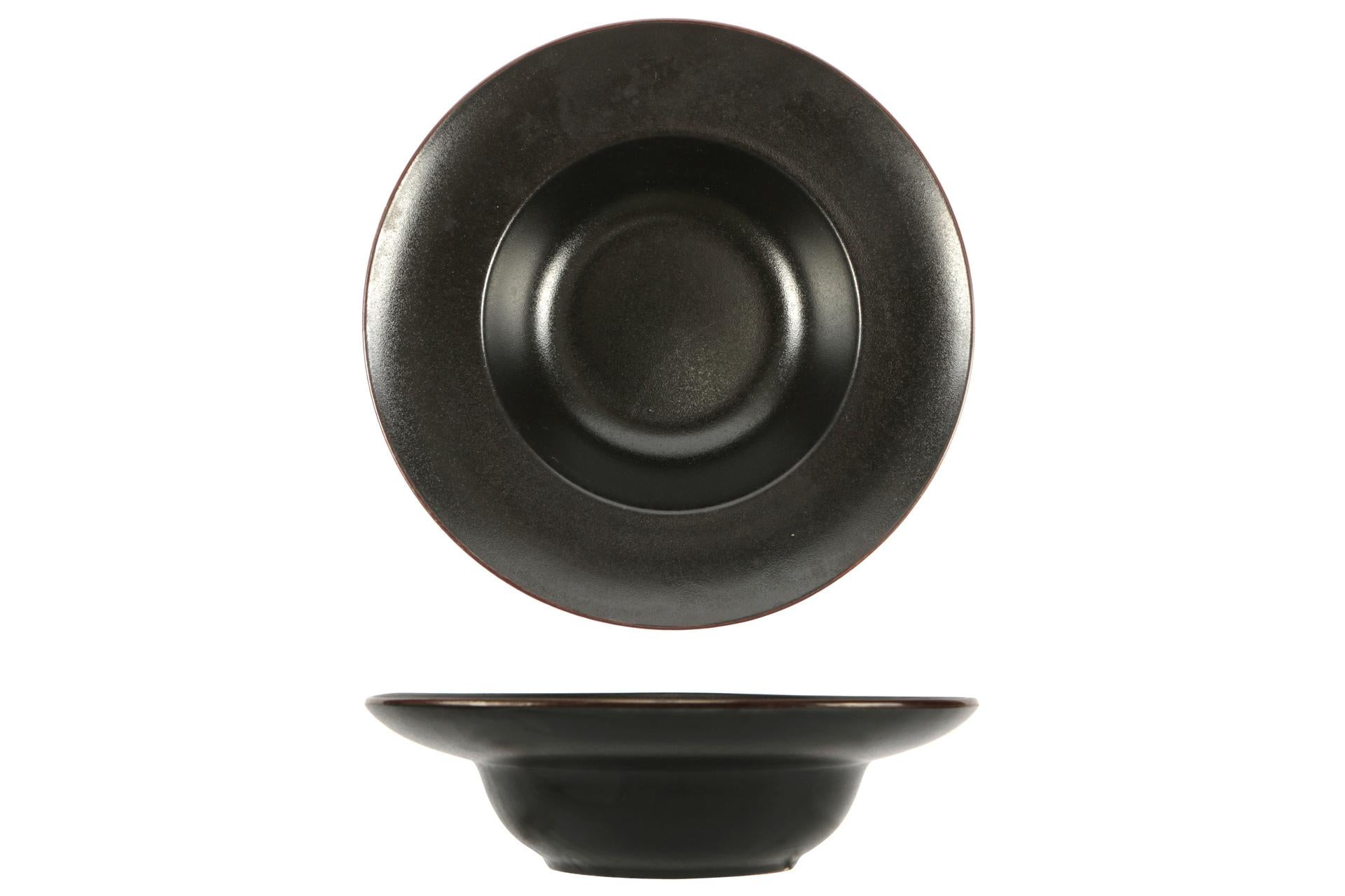 Import Tavola Professional Stromboli Piatto Pasta Ø18 cm - Interno Ø11.5 cm In Stoneware Nero Con Bordatura Ramata - Set 6 Pz