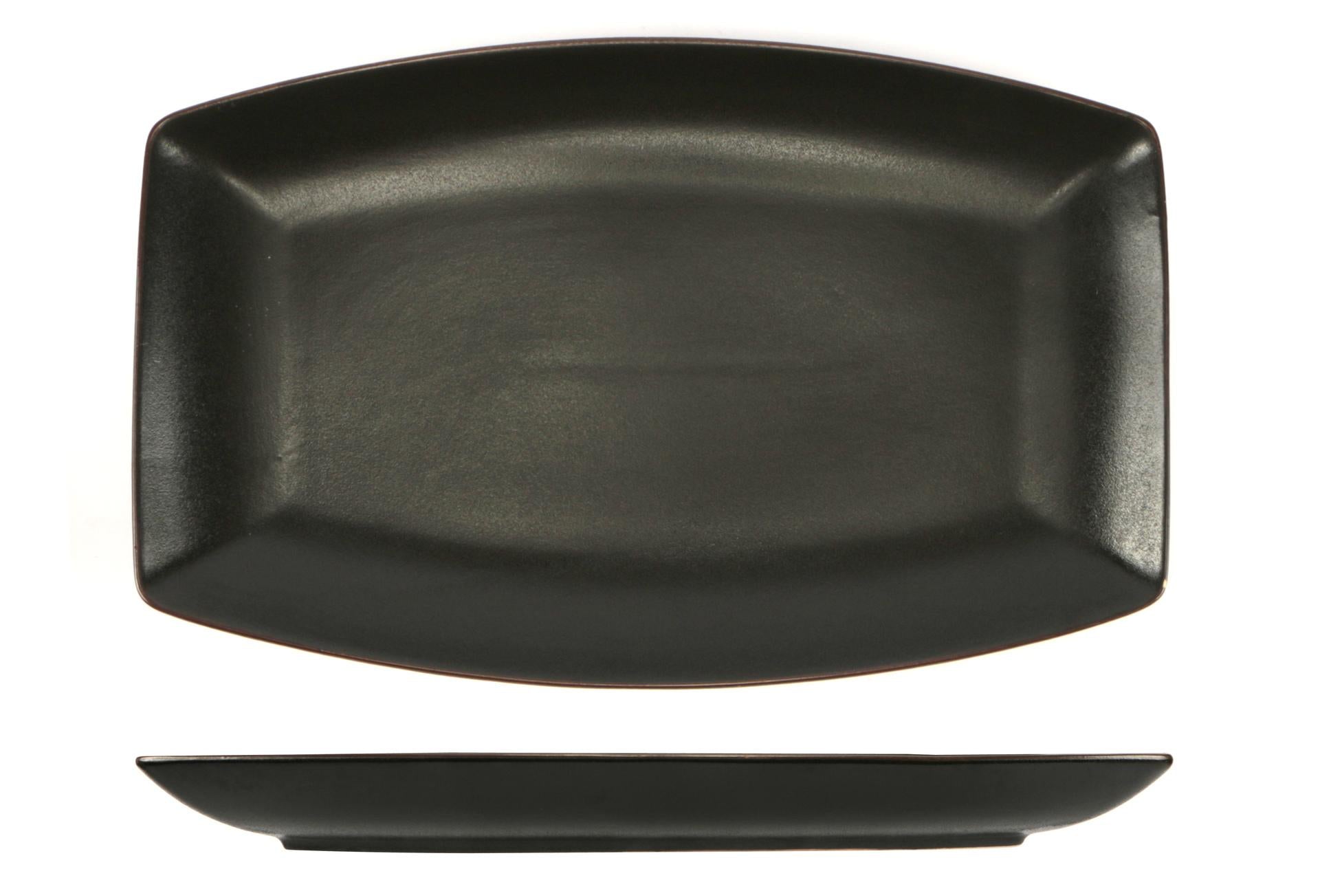 Import Tavola Professional Stromboli Vassoio Rettangolare Oblungo 37.5 x 23.3 cm In Stoneware Nero Con Bordatura Ramata - Set 4 Pz