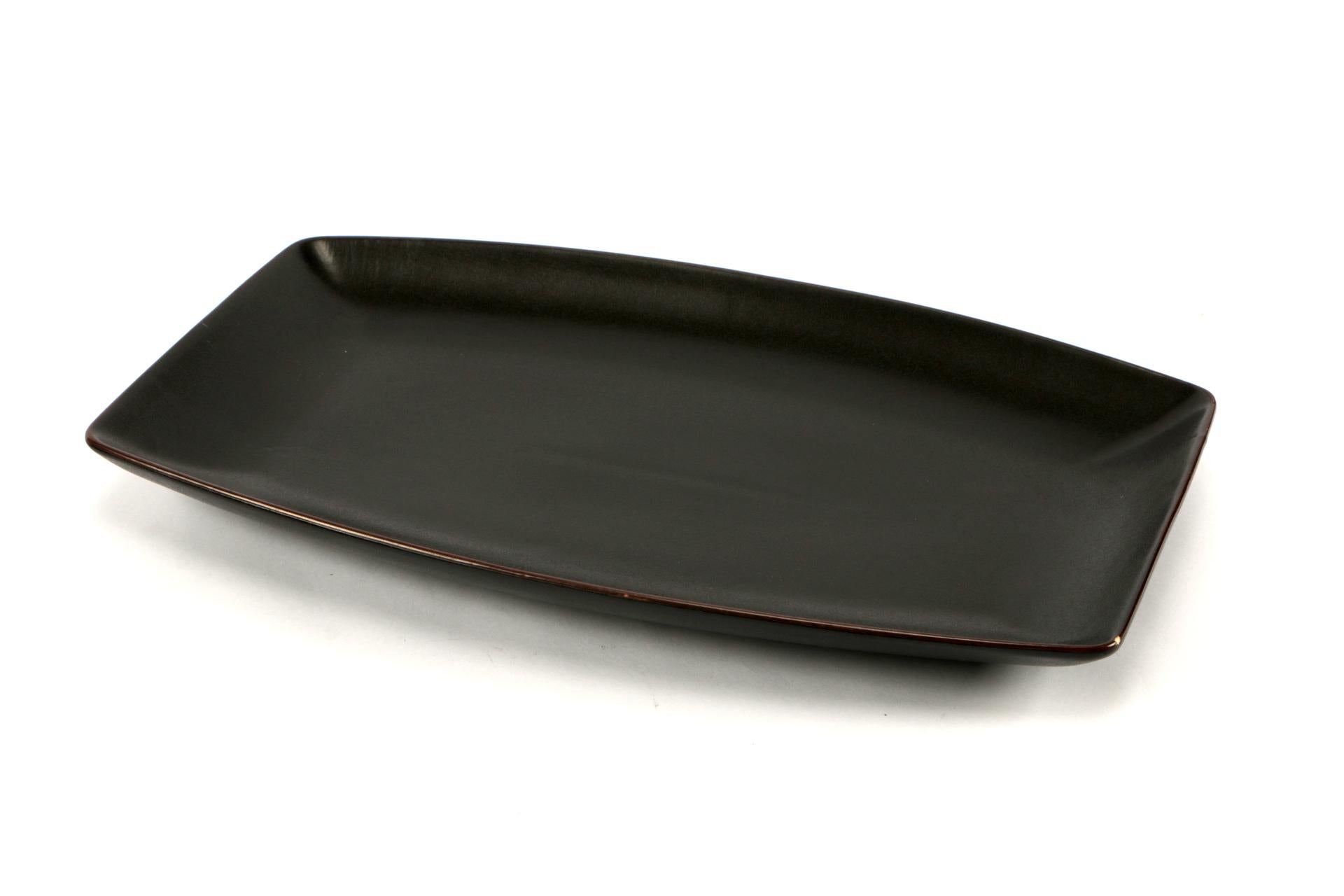 Import Tavola Professional Stromboli Vassoio Rettangolare Oblungo 37.5 x 23.3 cm In Stoneware Nero Con Bordatura Ramata - Set 4 Pz