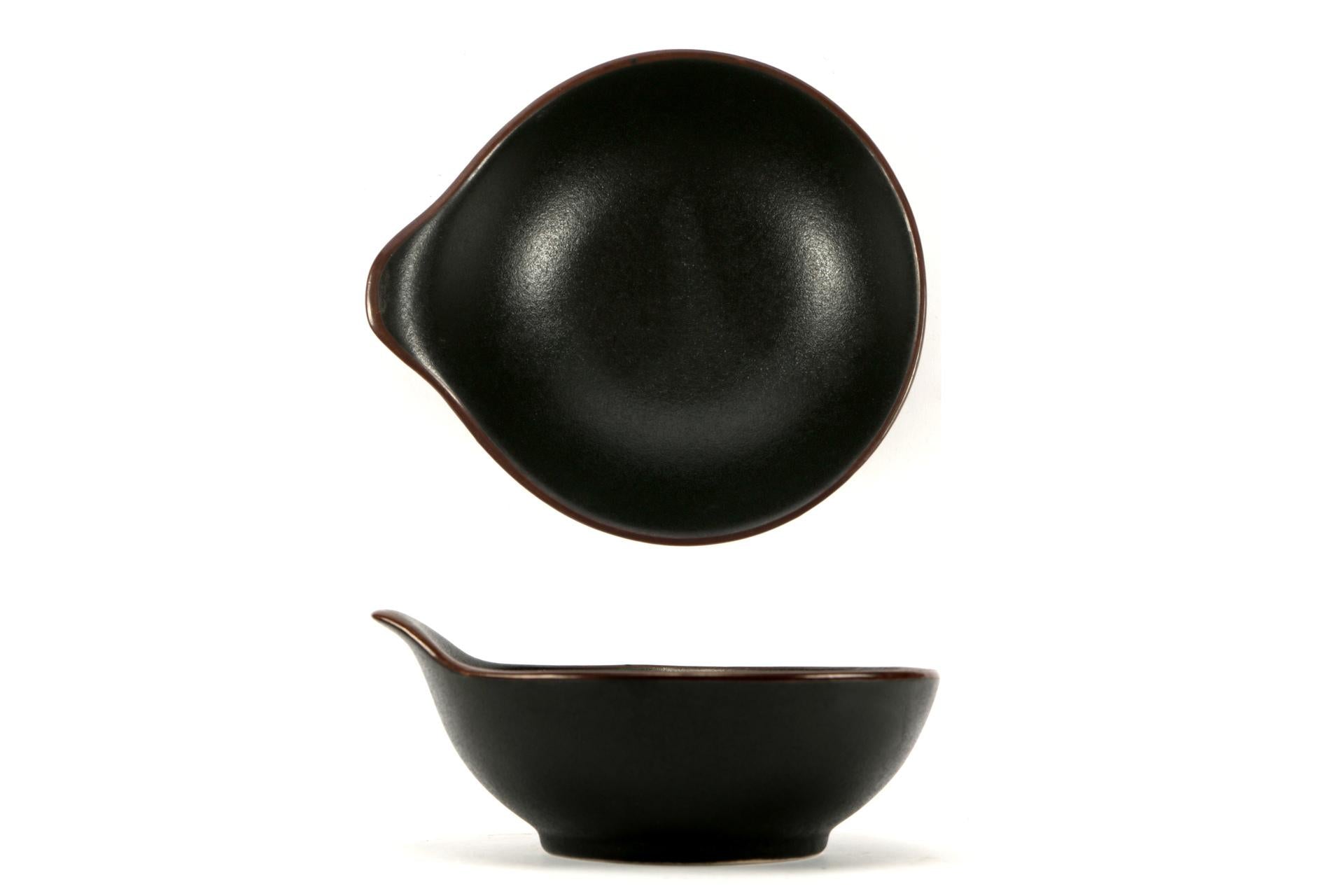 Import Tavola Professional Stromboli Ciotolina Con Manico 10.8 x 12.2 cm In Stoneware Nero Con Bordatura Ramata - Set 12 Pz