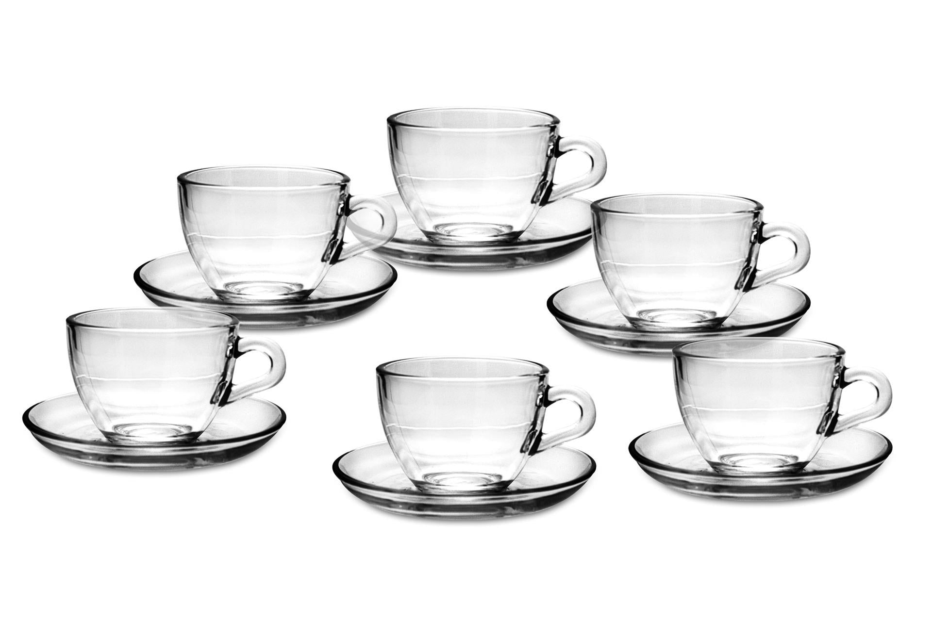 Pasabahce Set 6 Tazze da Tè Trasparenti con Piattino - Vetro Lavabile in Lavastoviglie - Set 6 Pz