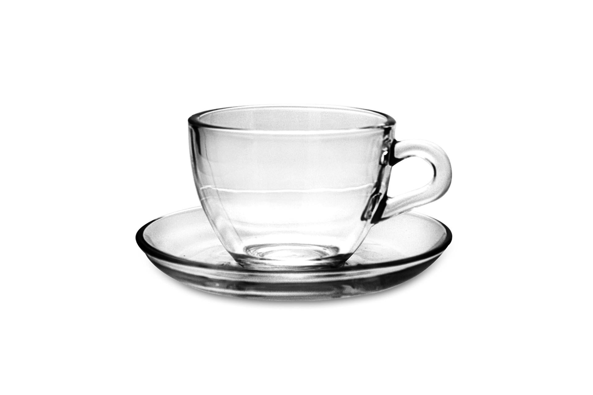 Pasabahce Set 6 Tazze Caffè In Vetro Trasparente Con Piattino - Lavabili In Lavastoviglie - Set 6 Pz