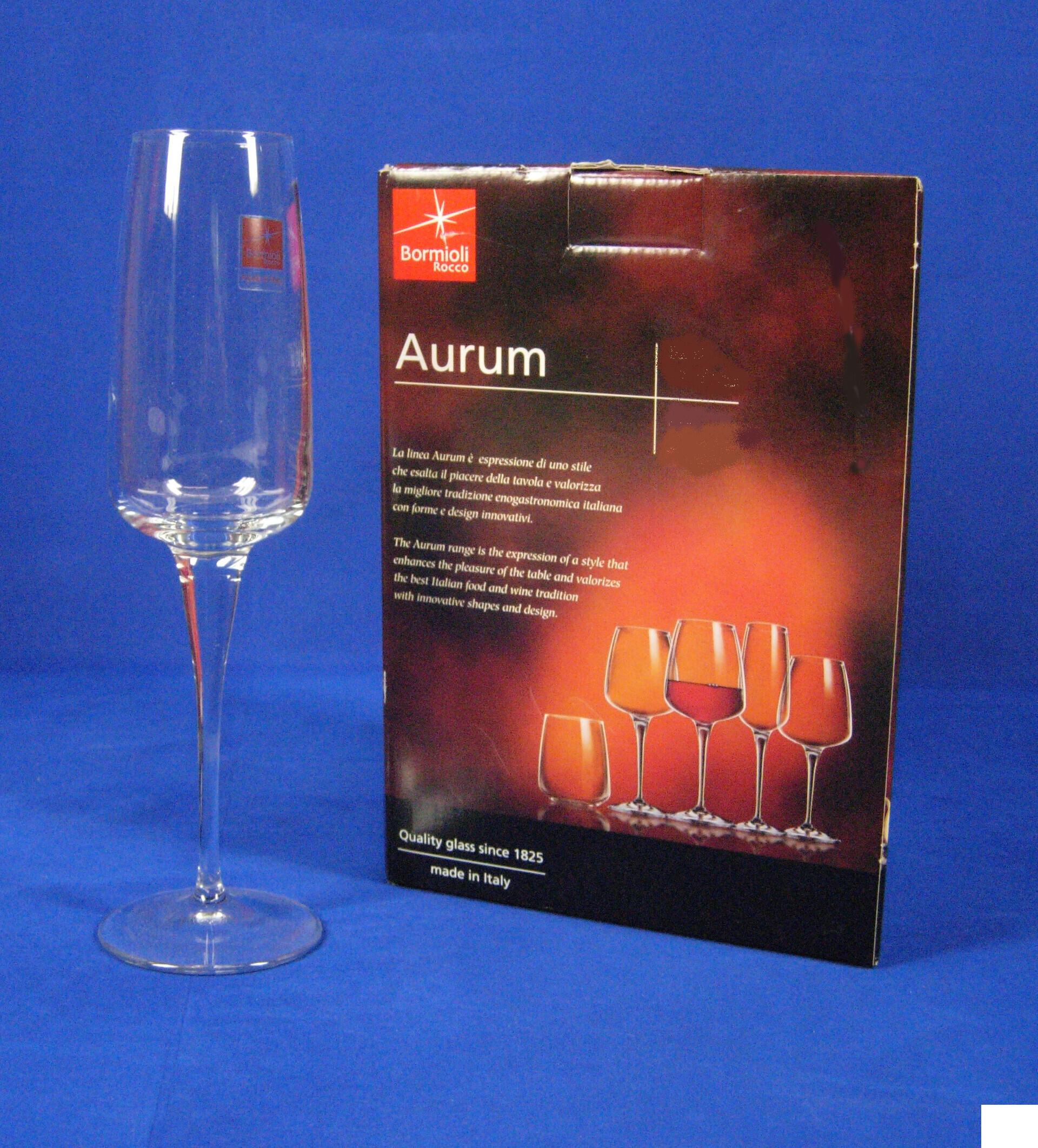 Bormioli Rocco Aurum Set 6 Calici Flute 23 cl - In Vetro Star Glass Con Gambo Stirato e Bevante Tagliato a Laser - Set 6 Pz