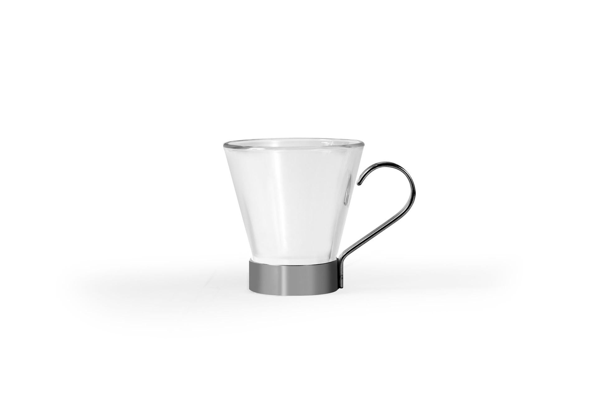 Bormioli Rocco Ypsilon Tazza Caffè 11 cl Con Manico Inox - Set 6 Pz