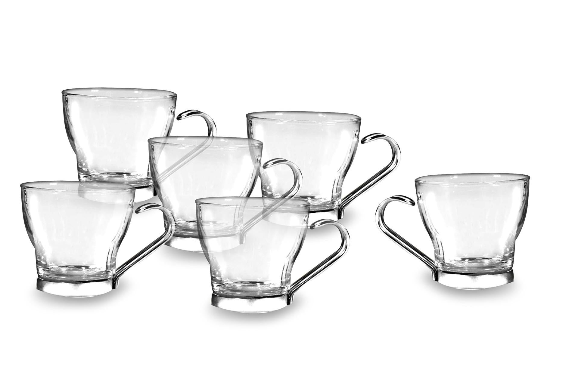 Bormioli Rocco Oslo Punch Set 6 Bicchieri Con Manico In Acciaio Inox 11 cl - Vetro Temperato Resistente Al Calore - Set 6 Pz