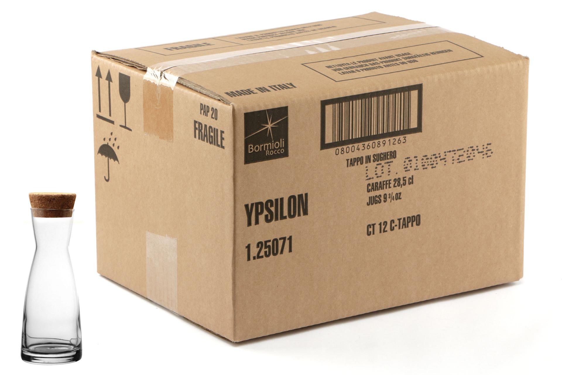 Bormioli Rocco Ypsilon Caraffa 0.25 L In Vetro Con Tappo In Sughero - Set 12 Pz
