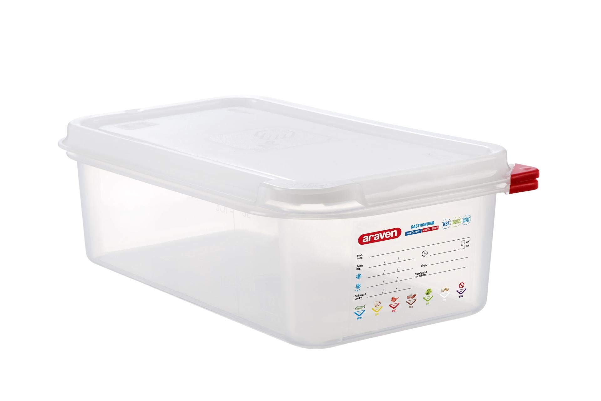 Araven Contenitore Alimentare Ermetico Gastronorm 1/3 - 1.3 L 325x176x100 mm Con Etichetta Lavabile e Alette Colorate