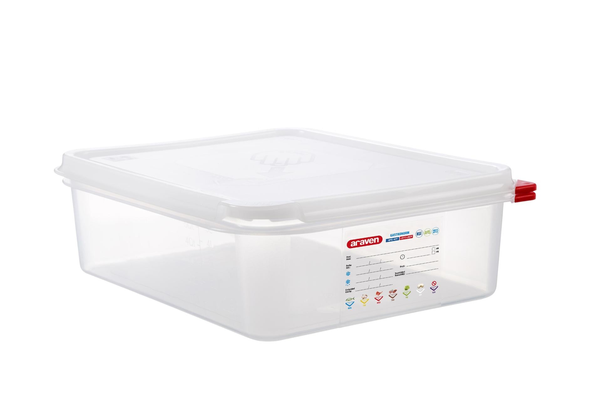 Araven Contenitore Alimentare Ermetico Gastronorm 1/2 - 1.2 L 325x265x100 mm Con Etichetta Riscrivibile e Alette Colorate